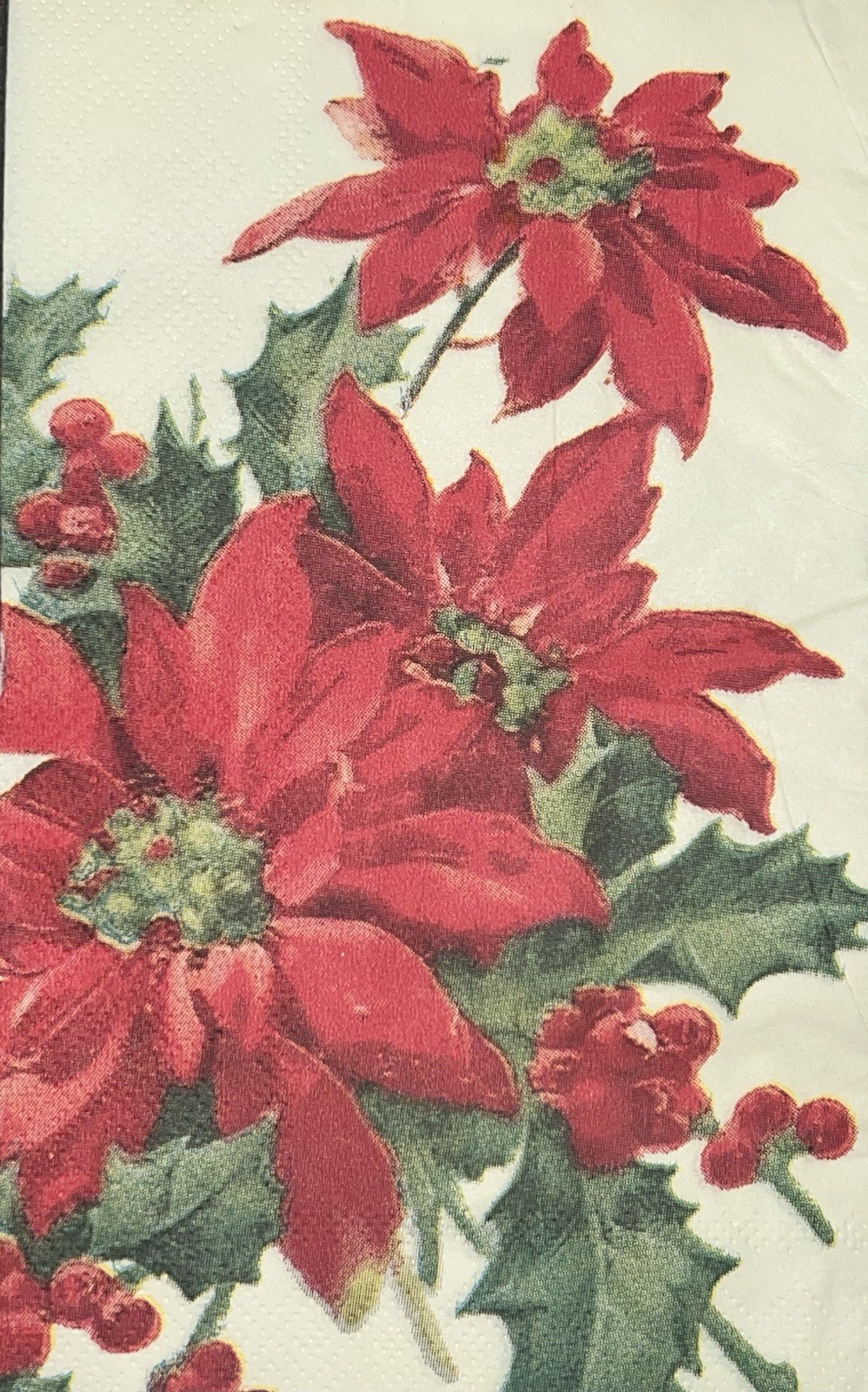 Three Individual paper dinner Decoupage Napkins Christmas Poinsettia Flowers