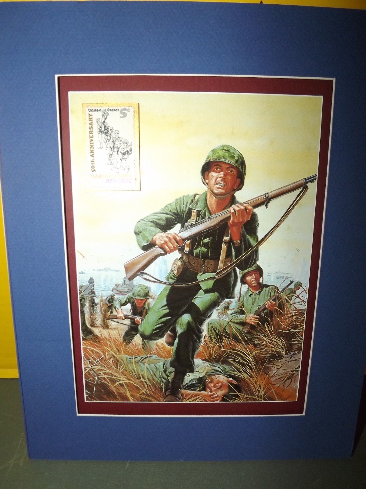 USPS 5c 50th Anniv Marine Corps Reserve Stamp on Matted Picture (No frame)8″x10″