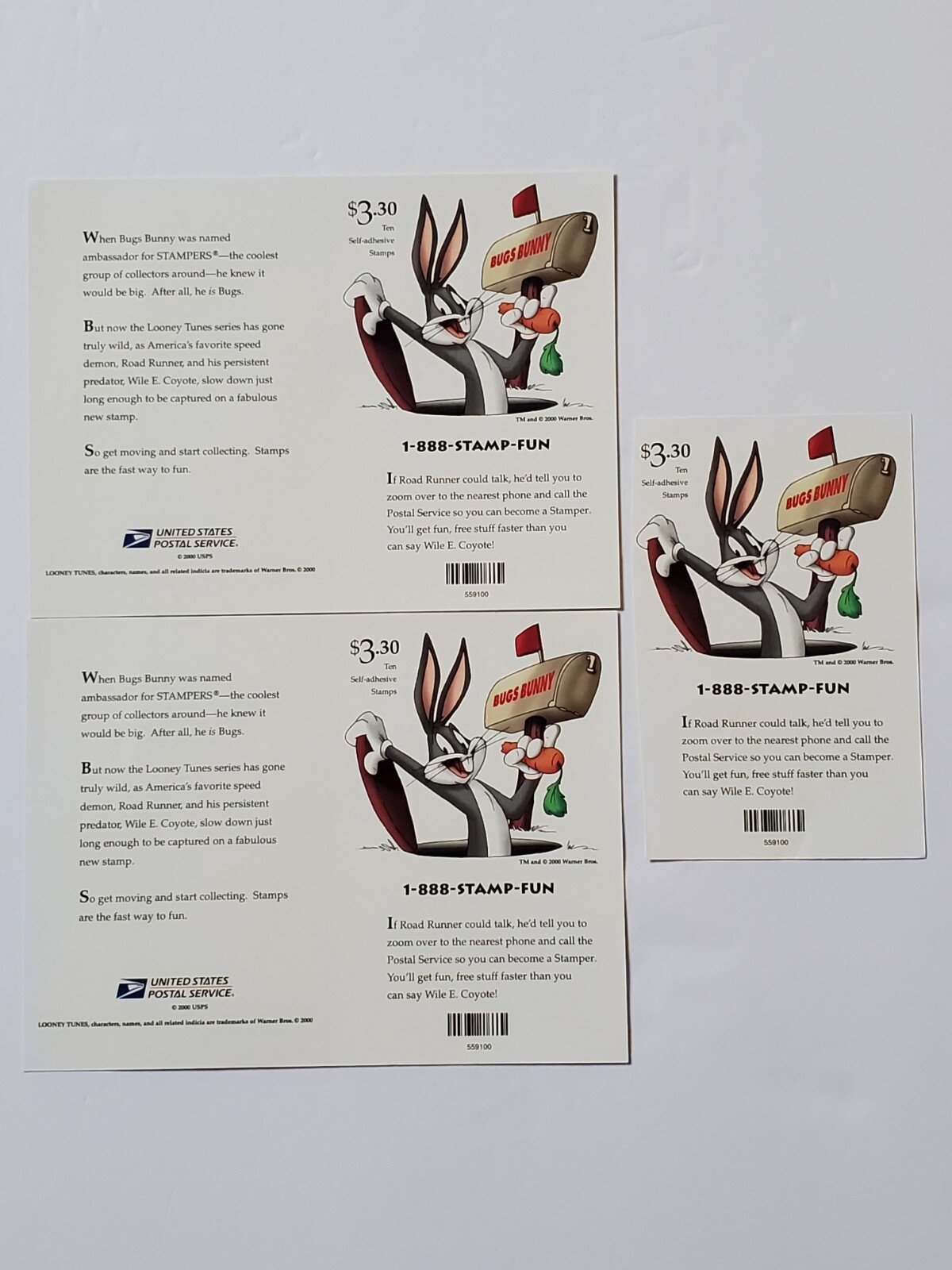 Looney Tunes Road Runner Wile E Coyote 2 Full Sheets + 5 = 25 Postage Stamps