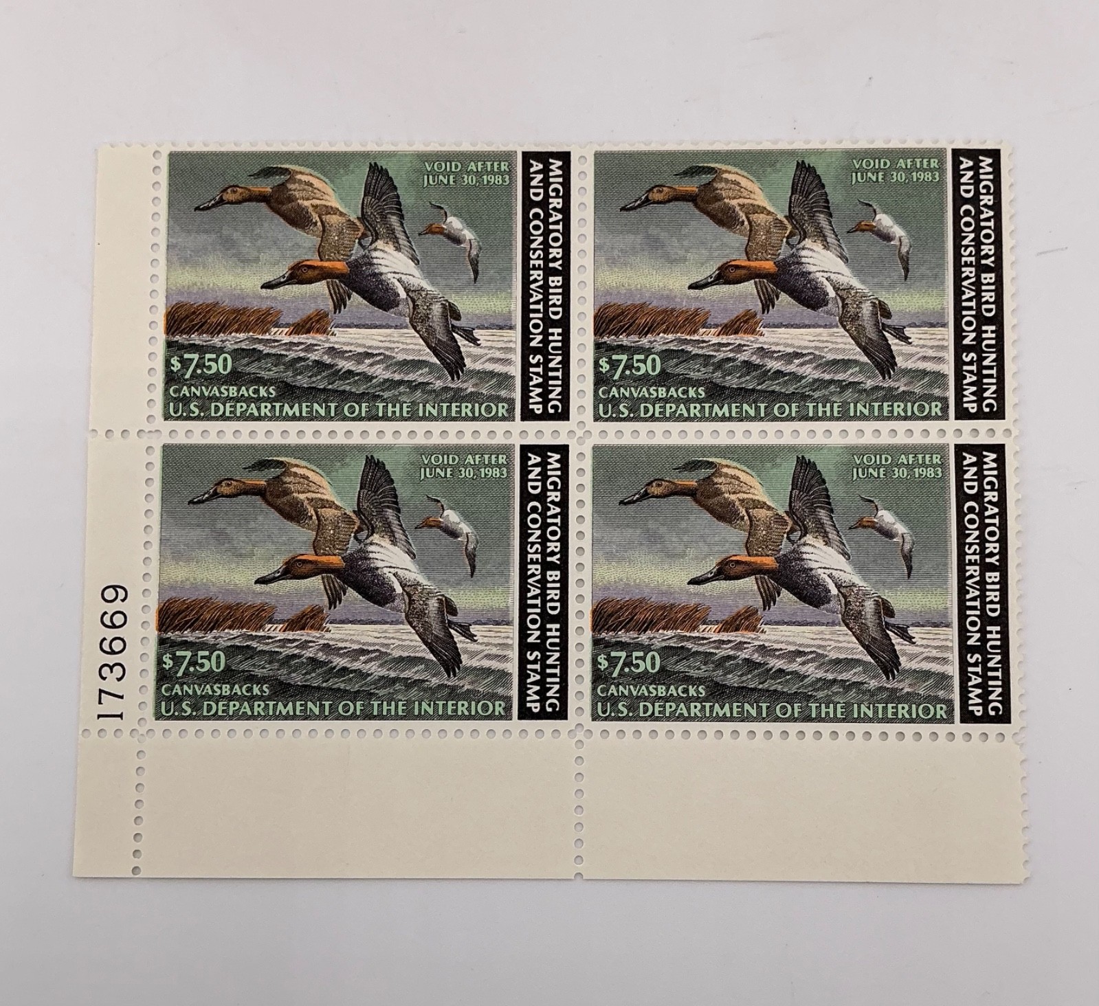 1982 US Federal Scott #RW49 Canvasbacks Block of 4 MNH