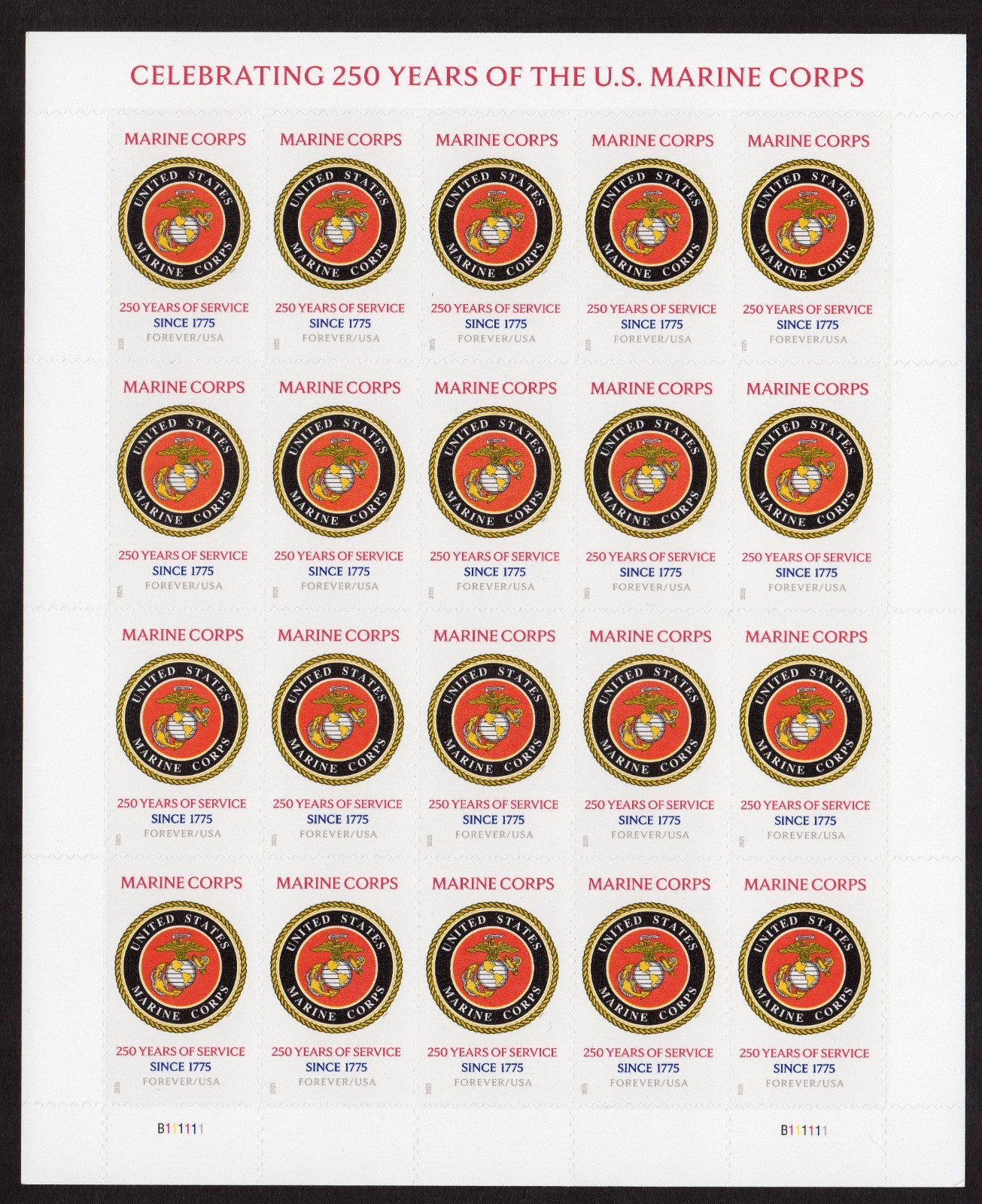 USPS US Navy Marines Army 250th Anniversary Sheet of 20 Forever Stamps – MNH