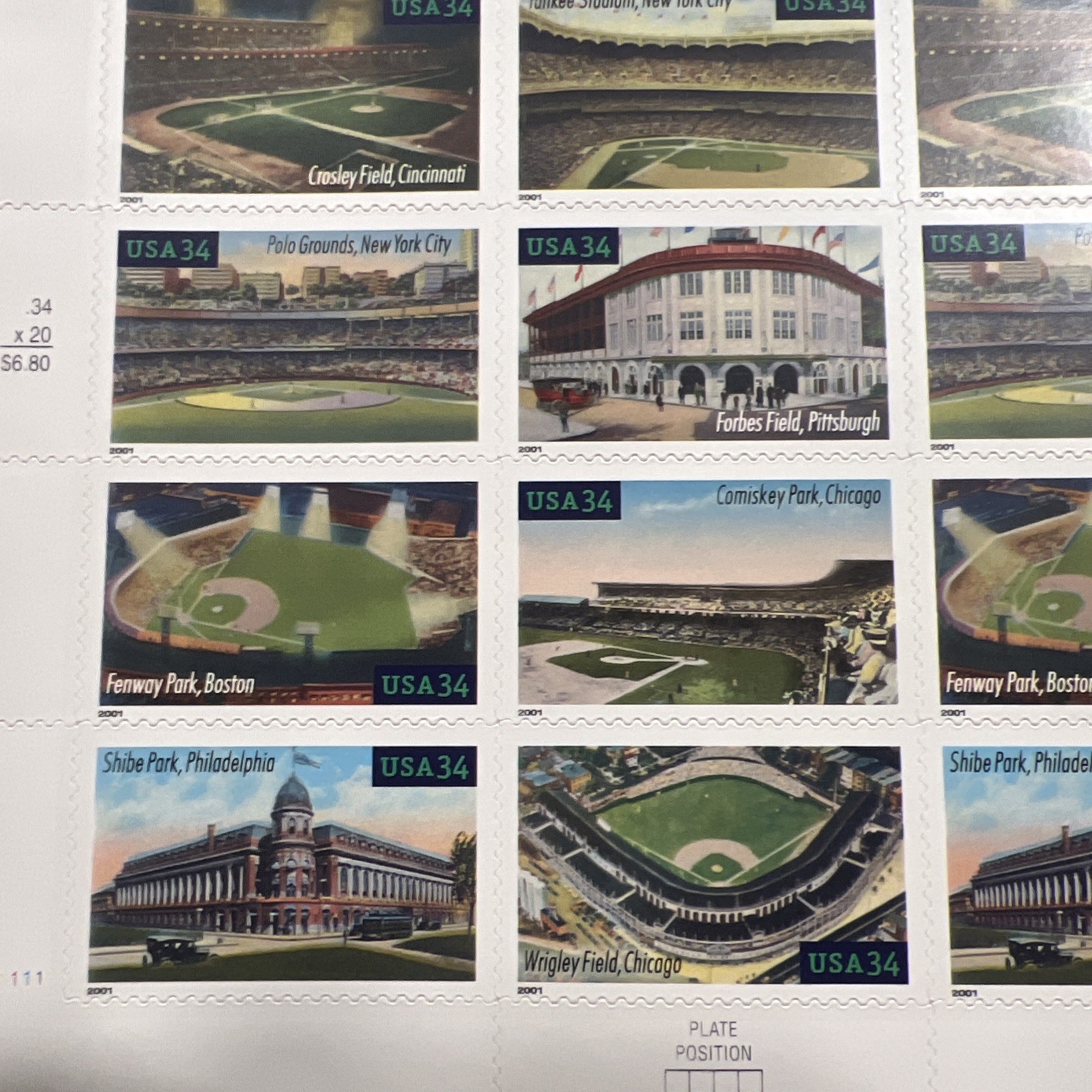 Two x 20 = 40 of BASEBALL’S LEGENDARY PLAYING FIELDS 34¢ US Stamps USA 3510-3519