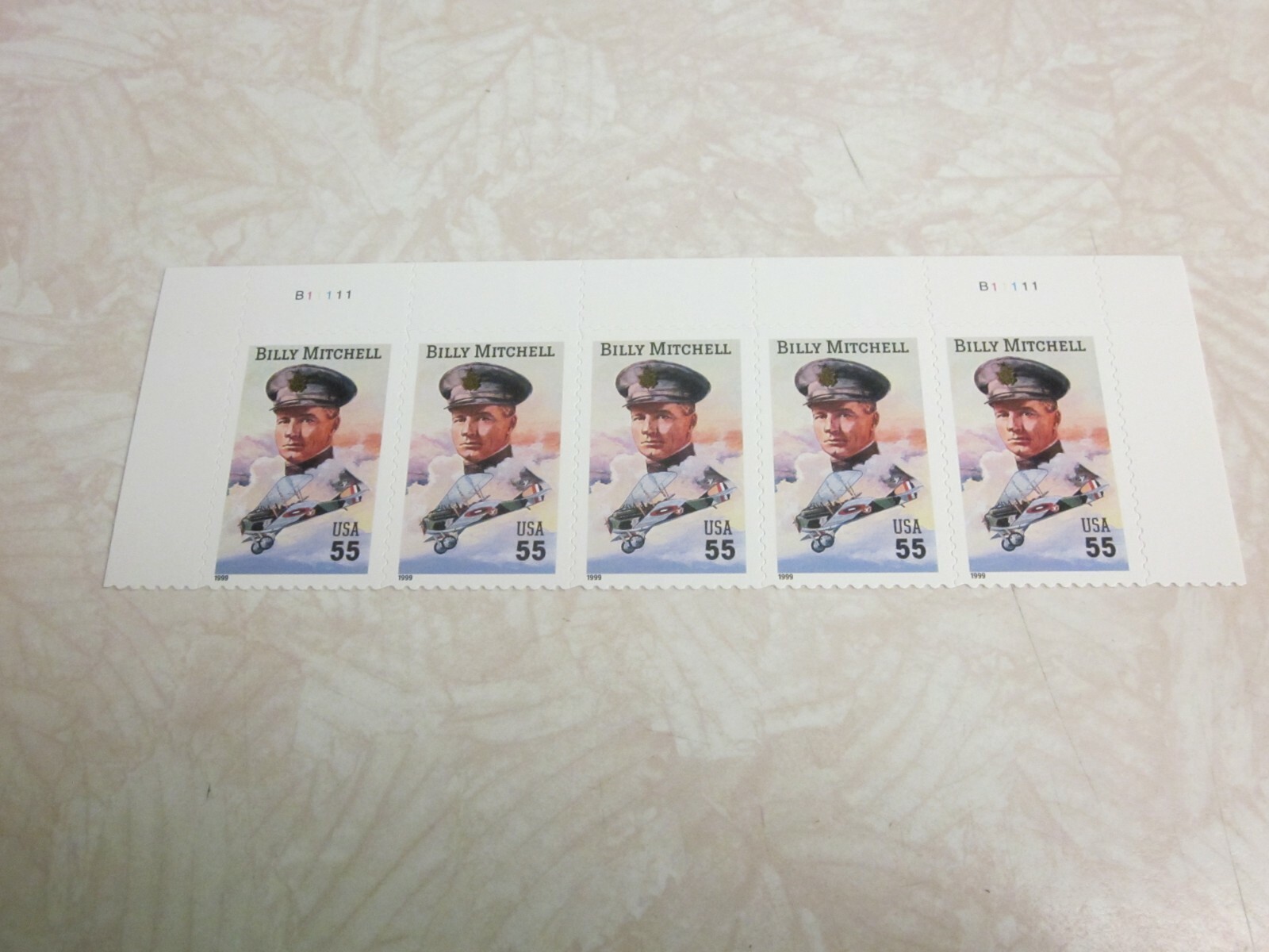 #3330 GENERAL WILLIAM “BILLY” MITCHELL Block of 5 55 Cent Postage Stamps Mint