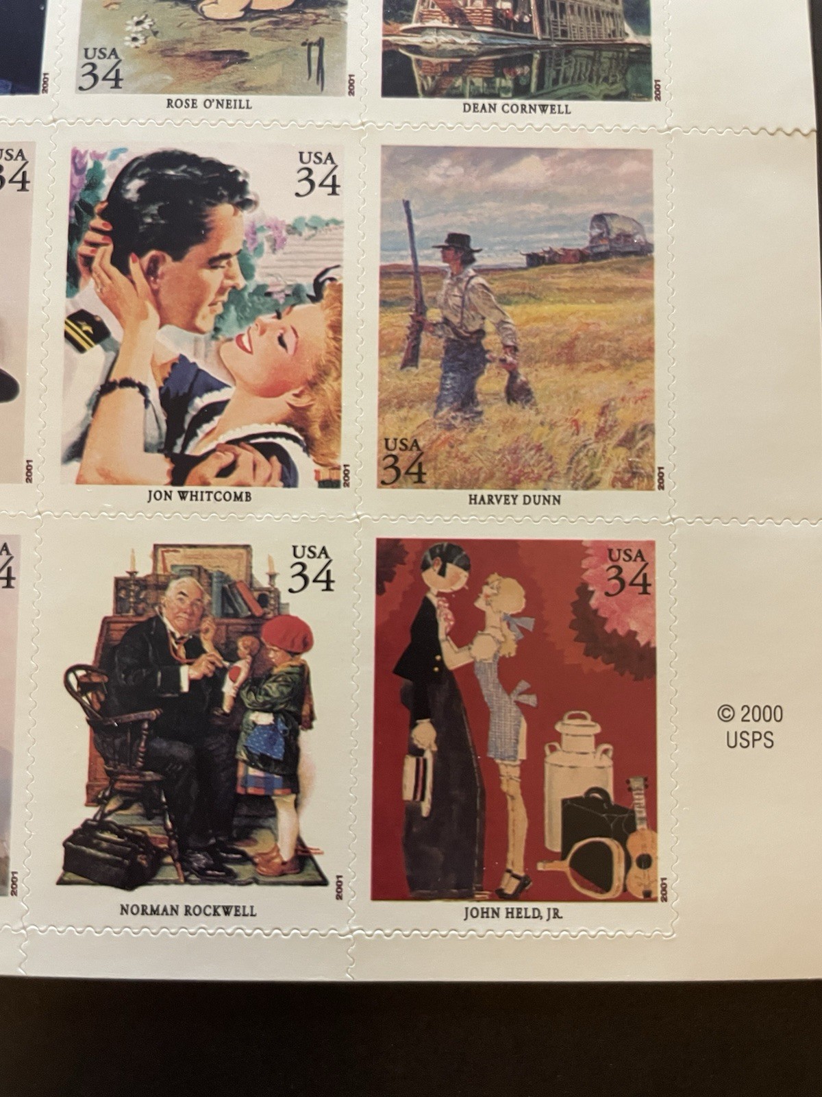 USA 34 Cent AMERICAN ILLUSTRATORS Postage Stamps, Full Sheet of 20