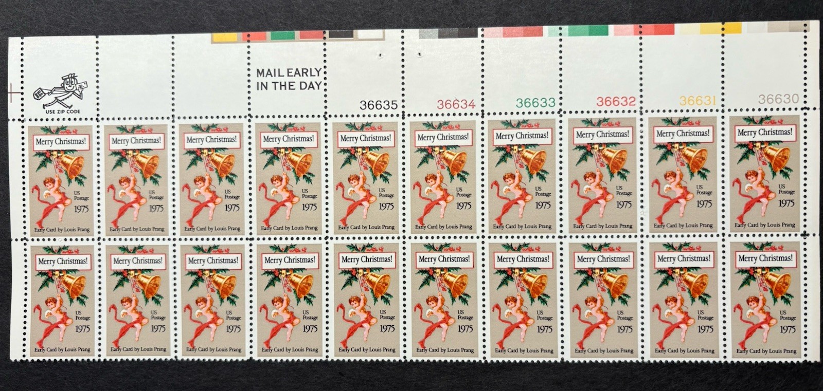 1975 US Scott #1580 10c Christmas Card Postage Stamps, MNH Block of 20
