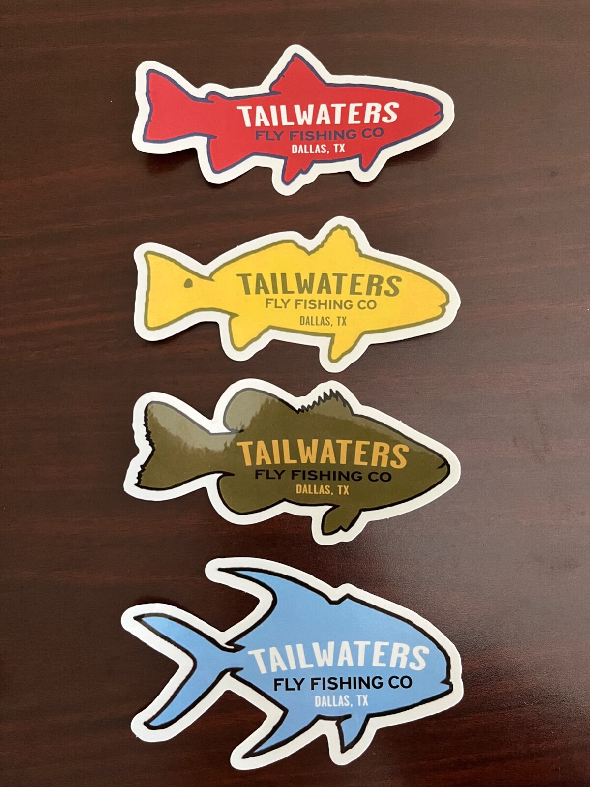 TAILWATERS FLY FISHING CO. STICKERS – 4 TAILWATERS FLY SHOP MULTI-FISH DECALS