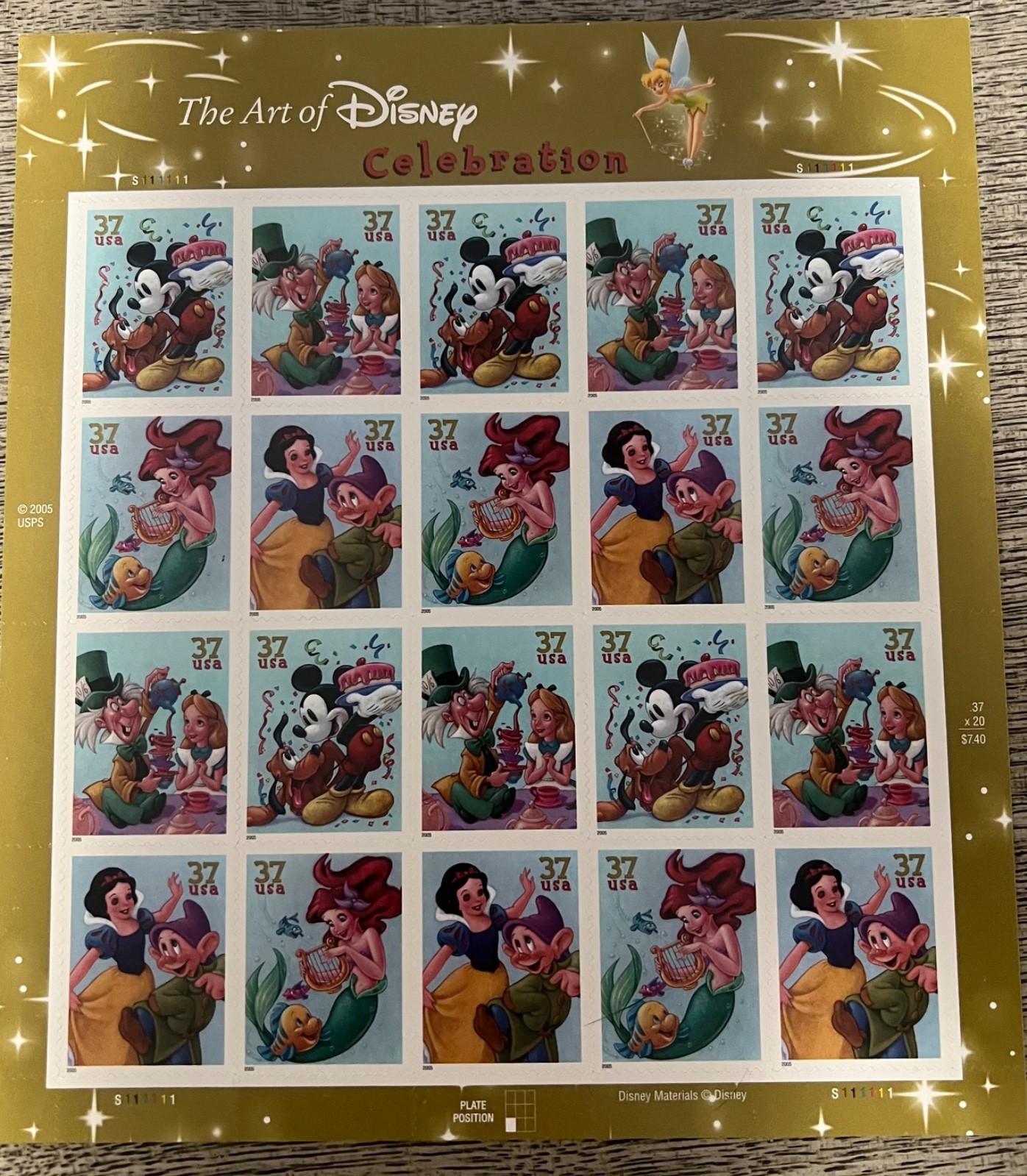 Disney THE ART OF DISNEY Complete Set of 7 Full Sheets of 20 US Stamps 2004-08