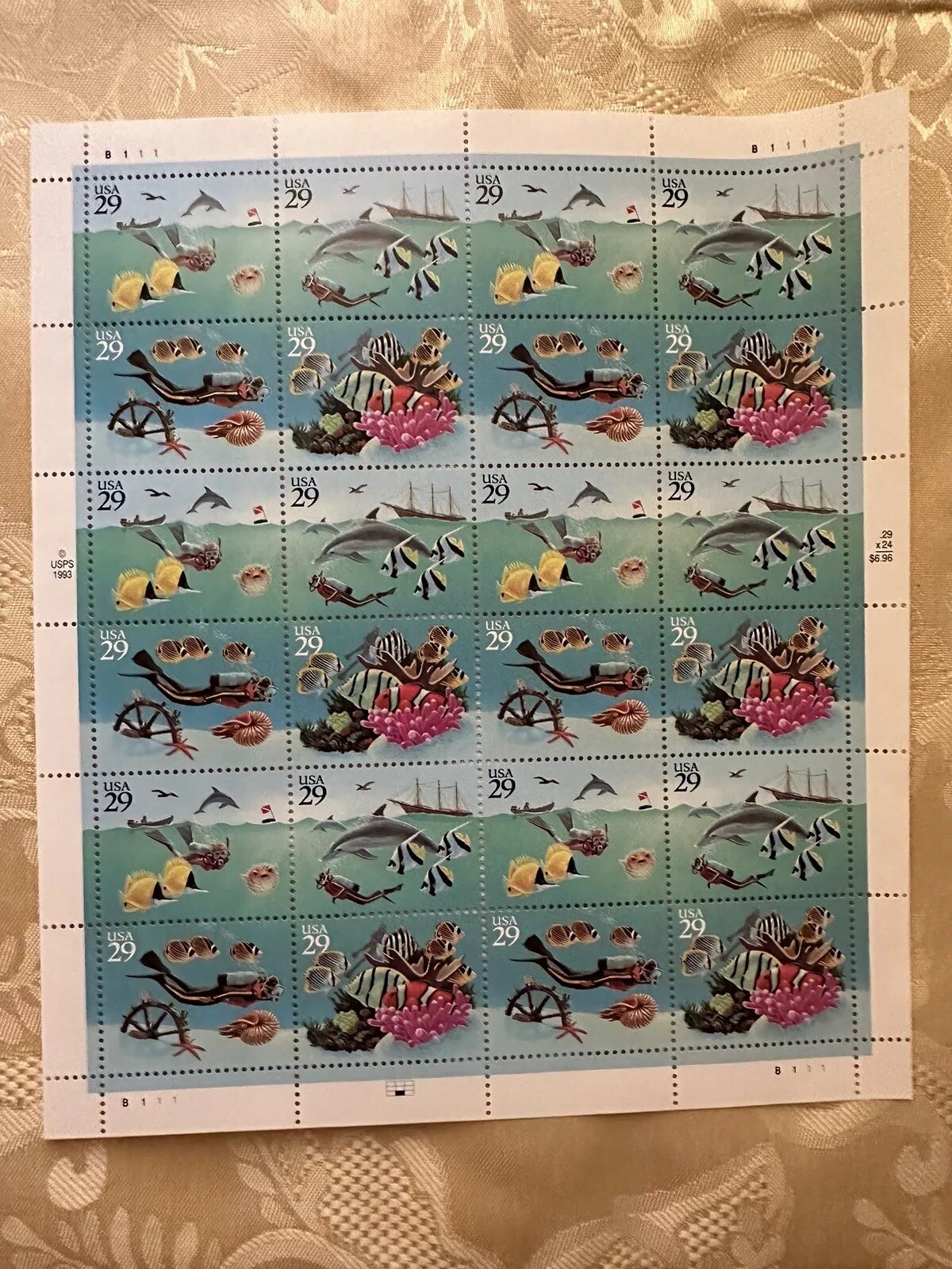 US SCOTT 2863 – 2866 PANE OF 24 WONDERS OF THE SEA STAMPS 29 CENT FACE MNH