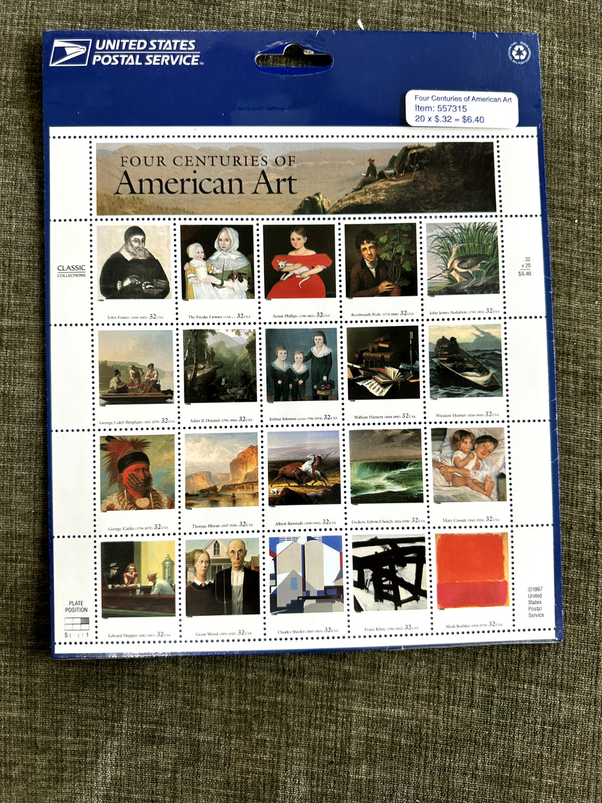 FULL SHEET FOUR CENTURIES OF AMERICAN ART 32 Cent 1997 STILL SEALED.