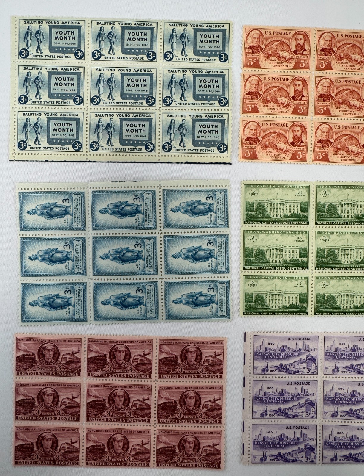 Lot of 9 Mint US Plate Blocks 1948–1950 American History, National Landmarks