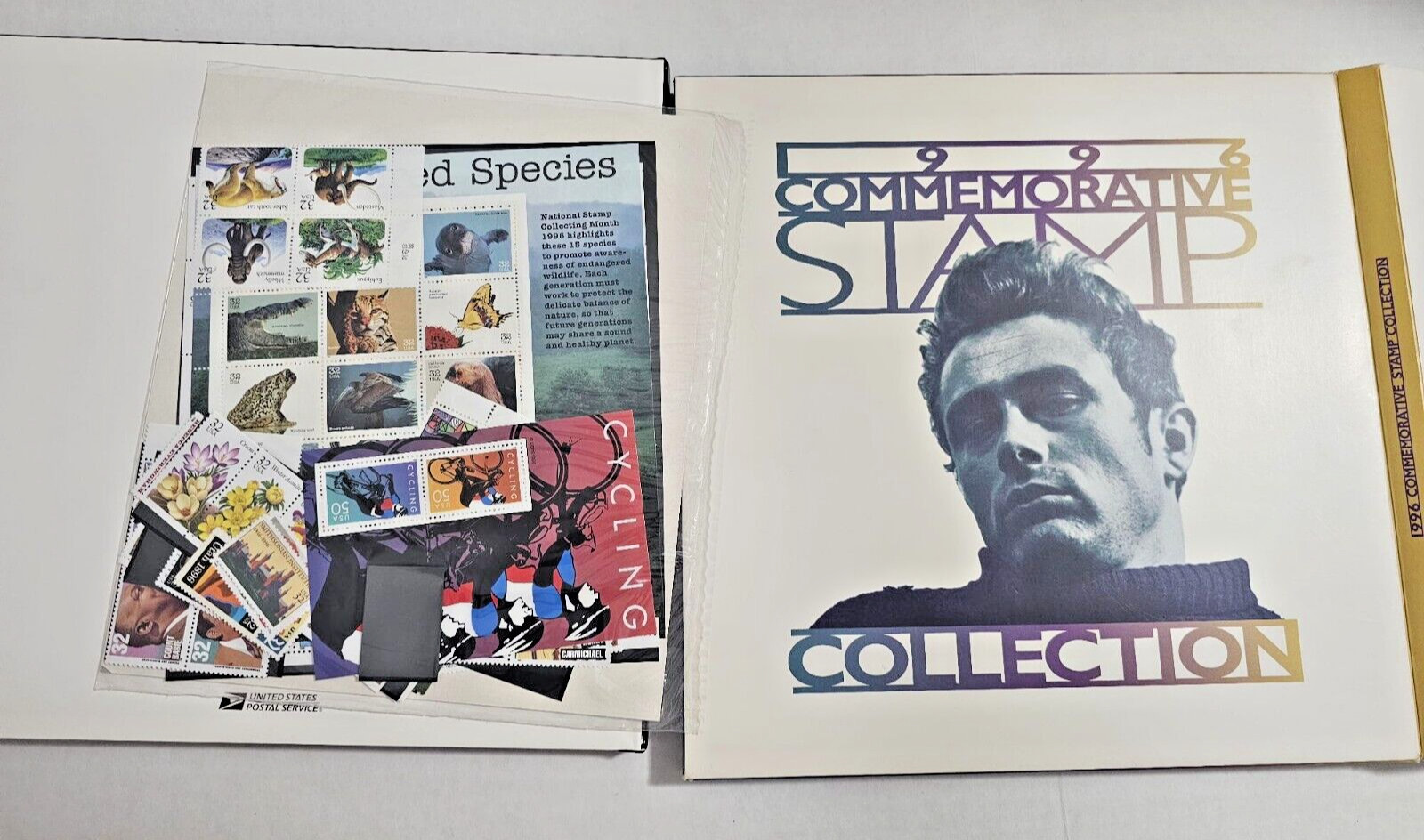 1996 Post Office James Dean Commemorative Album With Stamps & Soft Cover Book