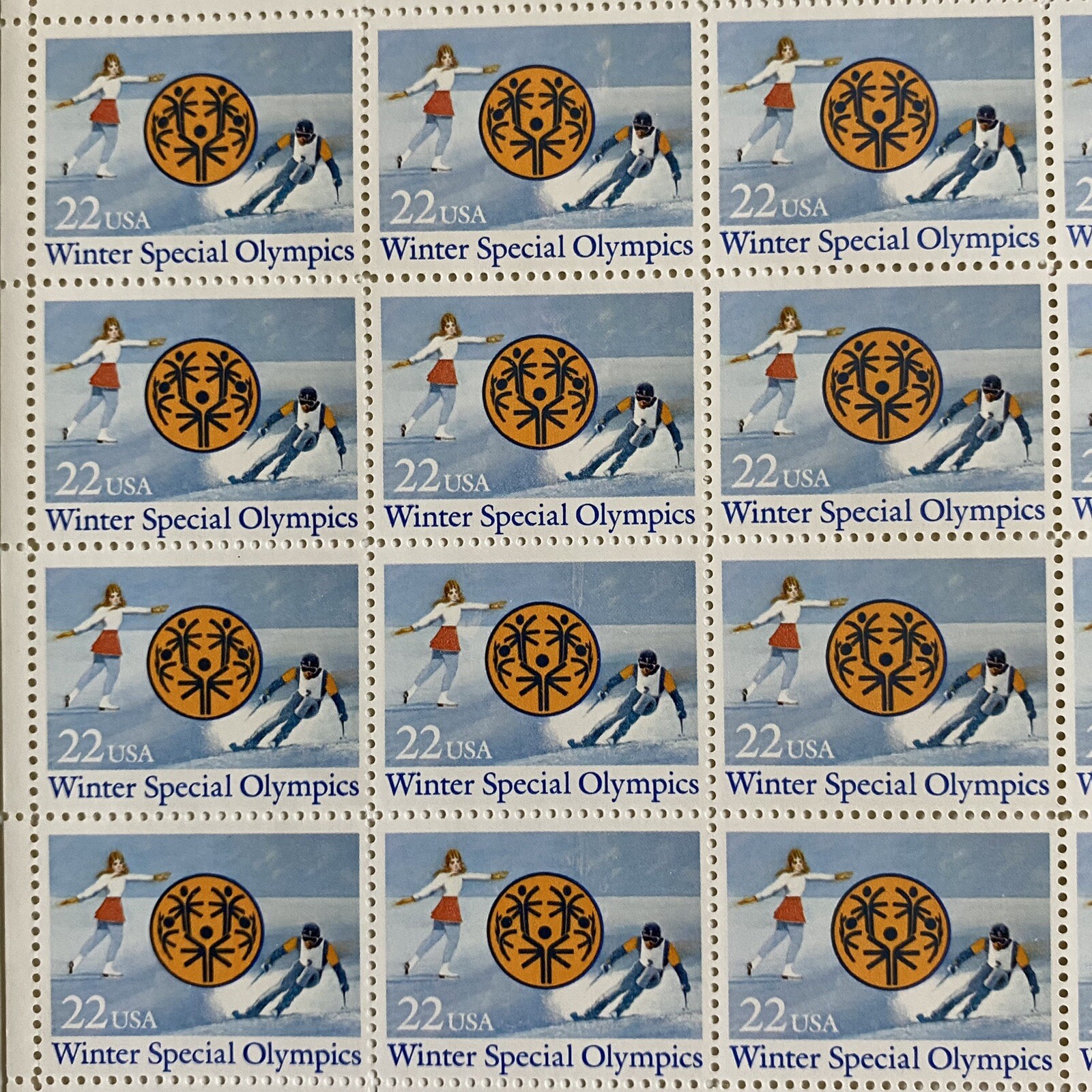 Special Olympics Stamps Scott 2142 Full Sheet Winter 22 Cents MNH Ski Skate 1984