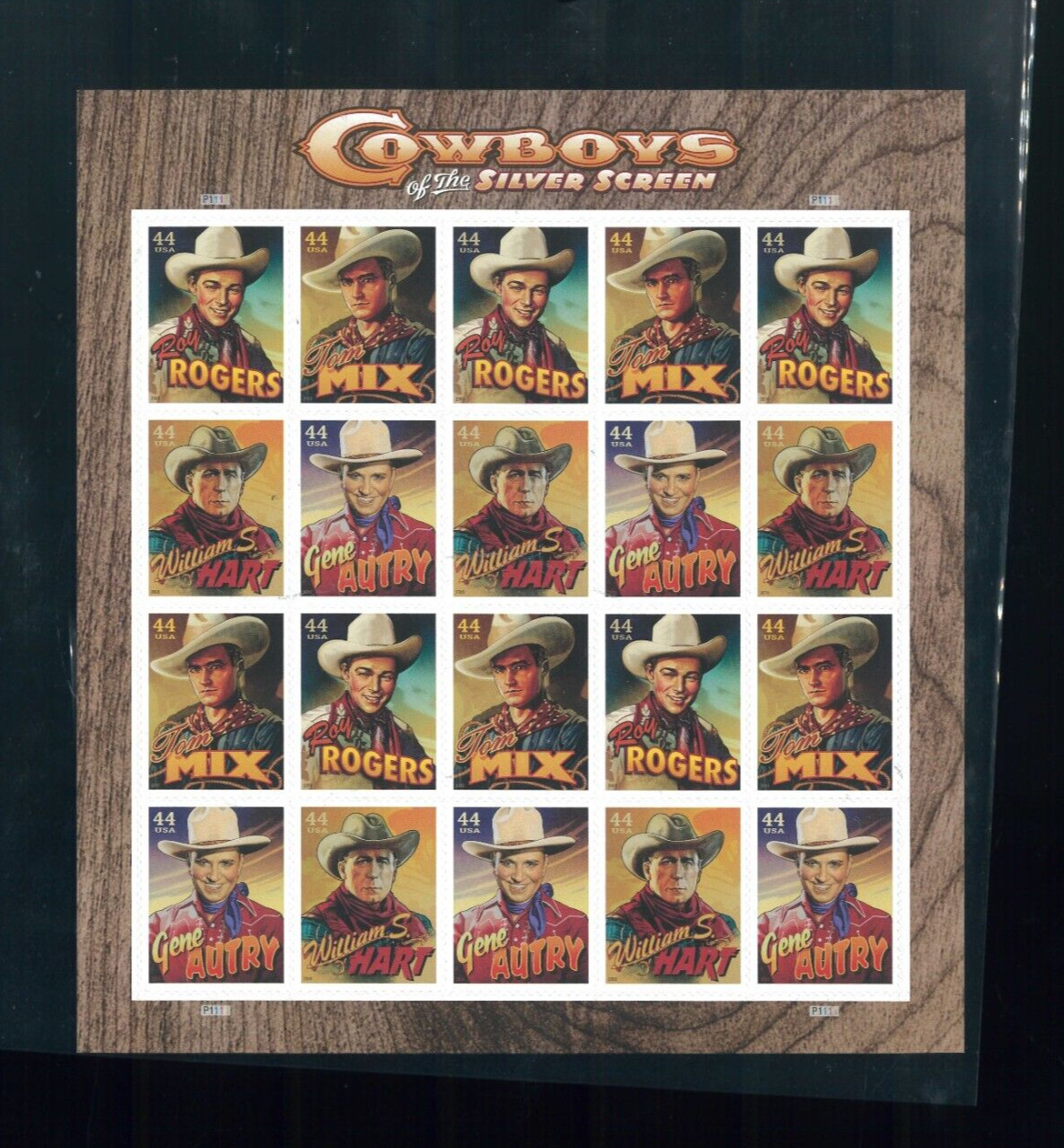 United States 44¢ Silver Screen Cowboys Postage Stamp #4446-49 MNH Sheet