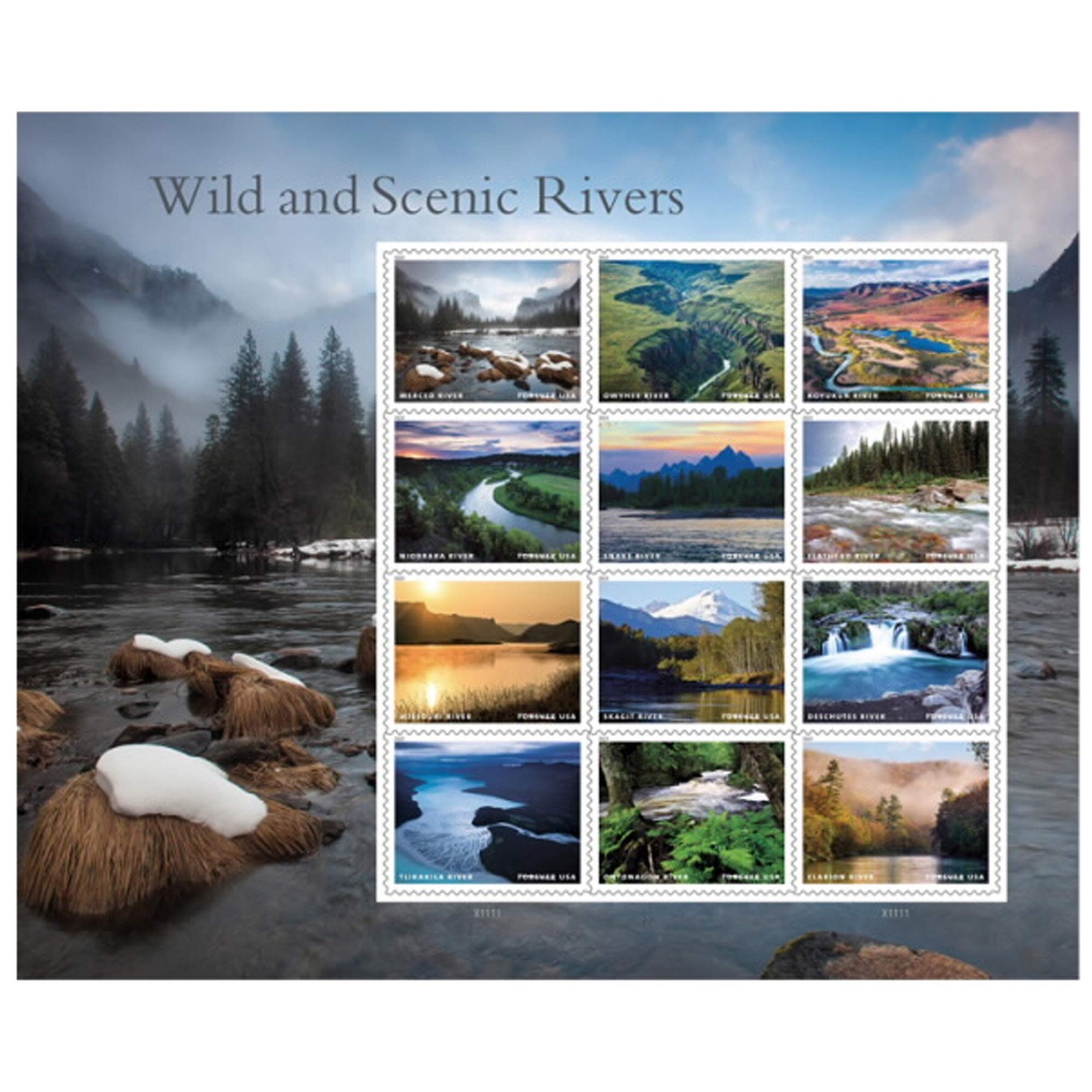 2019 Wild And Scenic Rivers Sheet of 12 US 12 Stamps, Original version