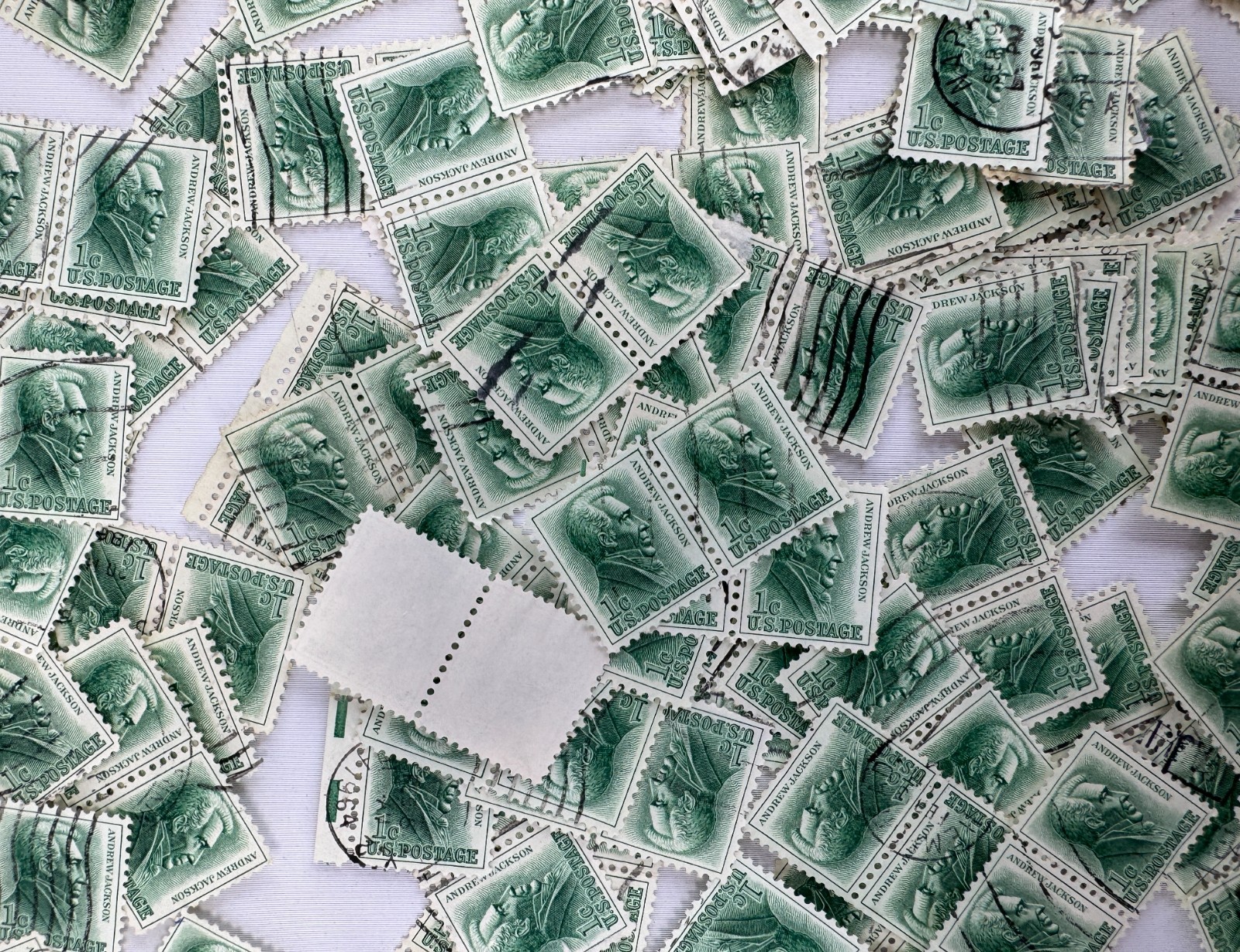 Cancelled Vintage US Andrew Jackson 1 cent Liberty Series Stamp Lot