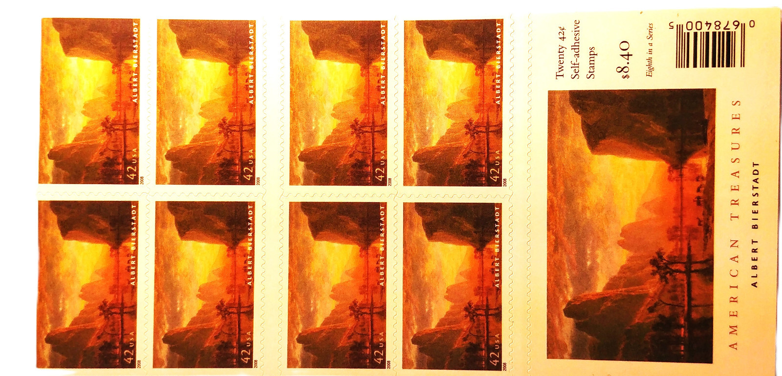 42 cent stamps Albert Bierstadt 2008 USPS book of 20 never hinged