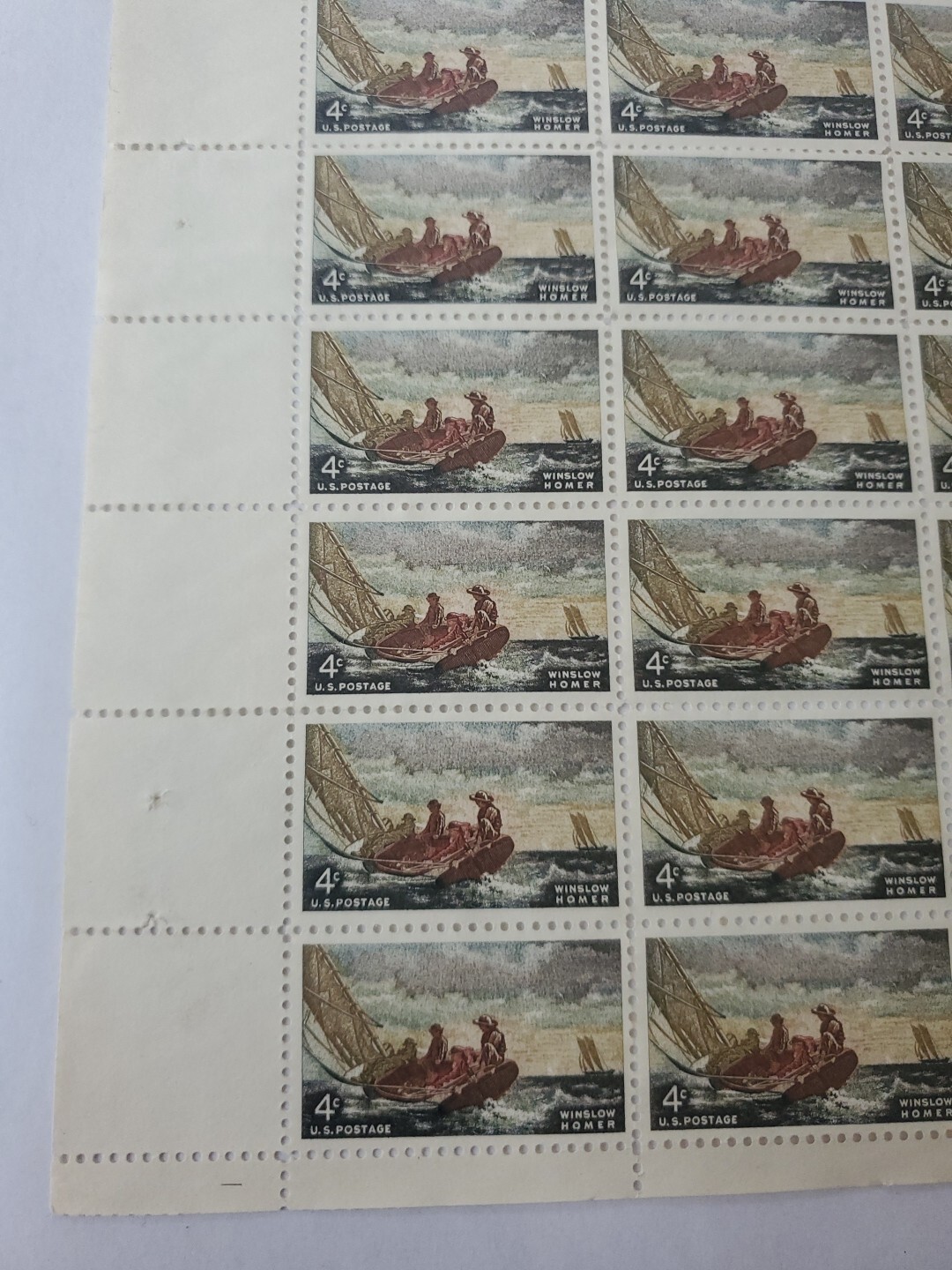 Stamp US Postage 4c 4 Cent Sheet OF 40 Stamps Winslow Homer Sailboat 27374