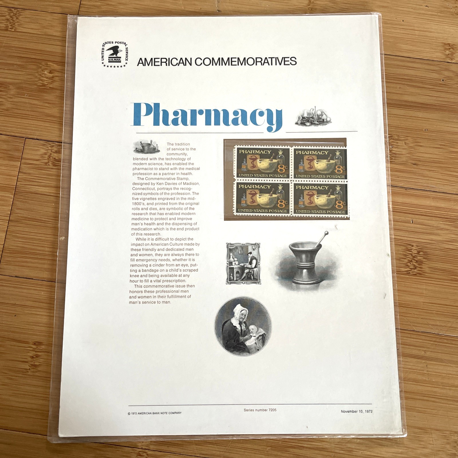 American Commemoratives – Pharmacy 7205 – USPS Stamp Bank Note Nov 10, 1972