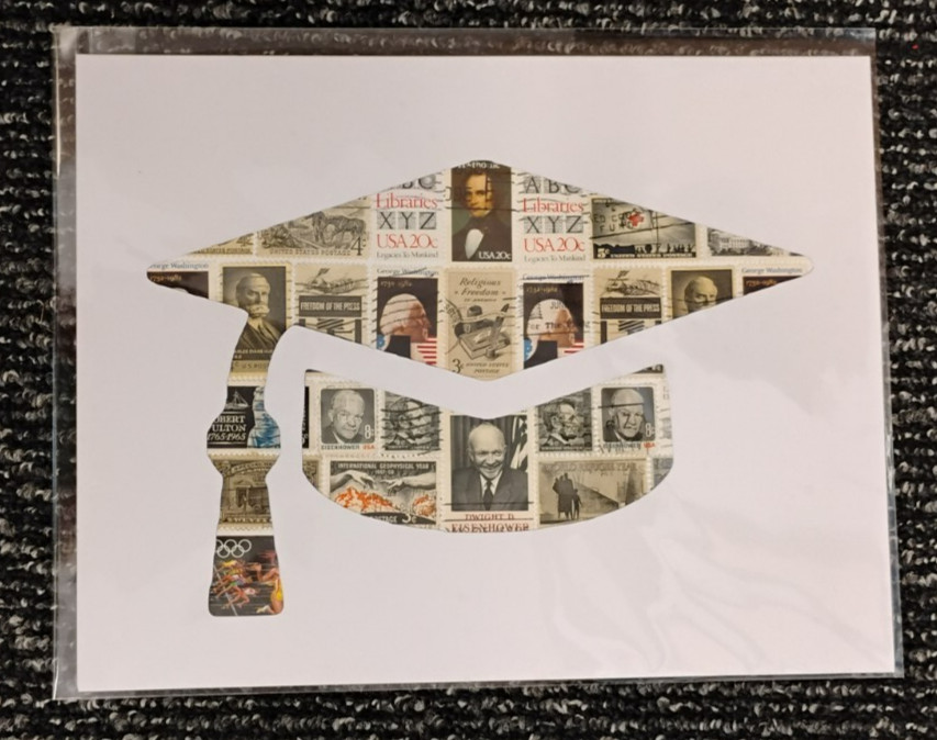 Vintage US Postage Stamp Art – Graduation Cap – 8 1/2″ x 11″