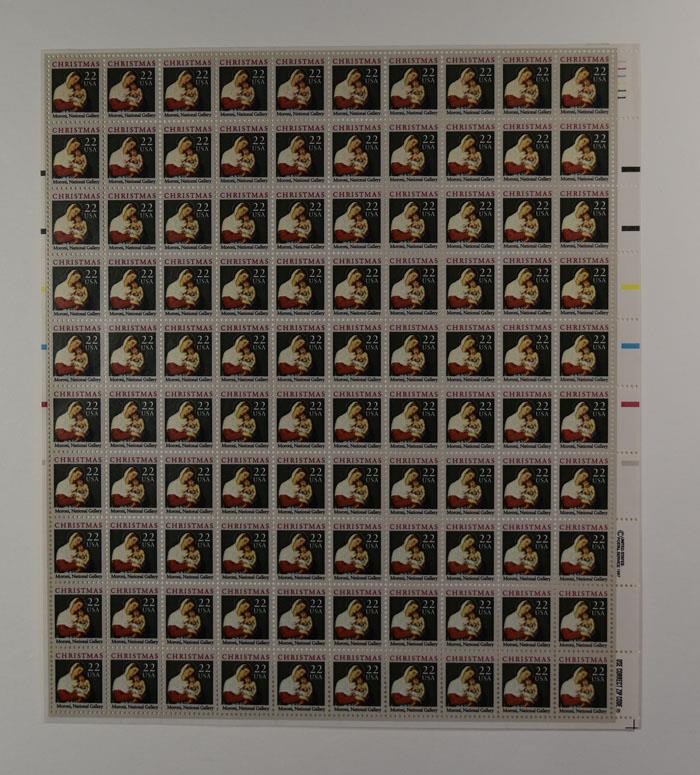 US SCOTT 2367 PANE OF 100 CHRISTMAS STAMPS 22 CENT FACE MNH