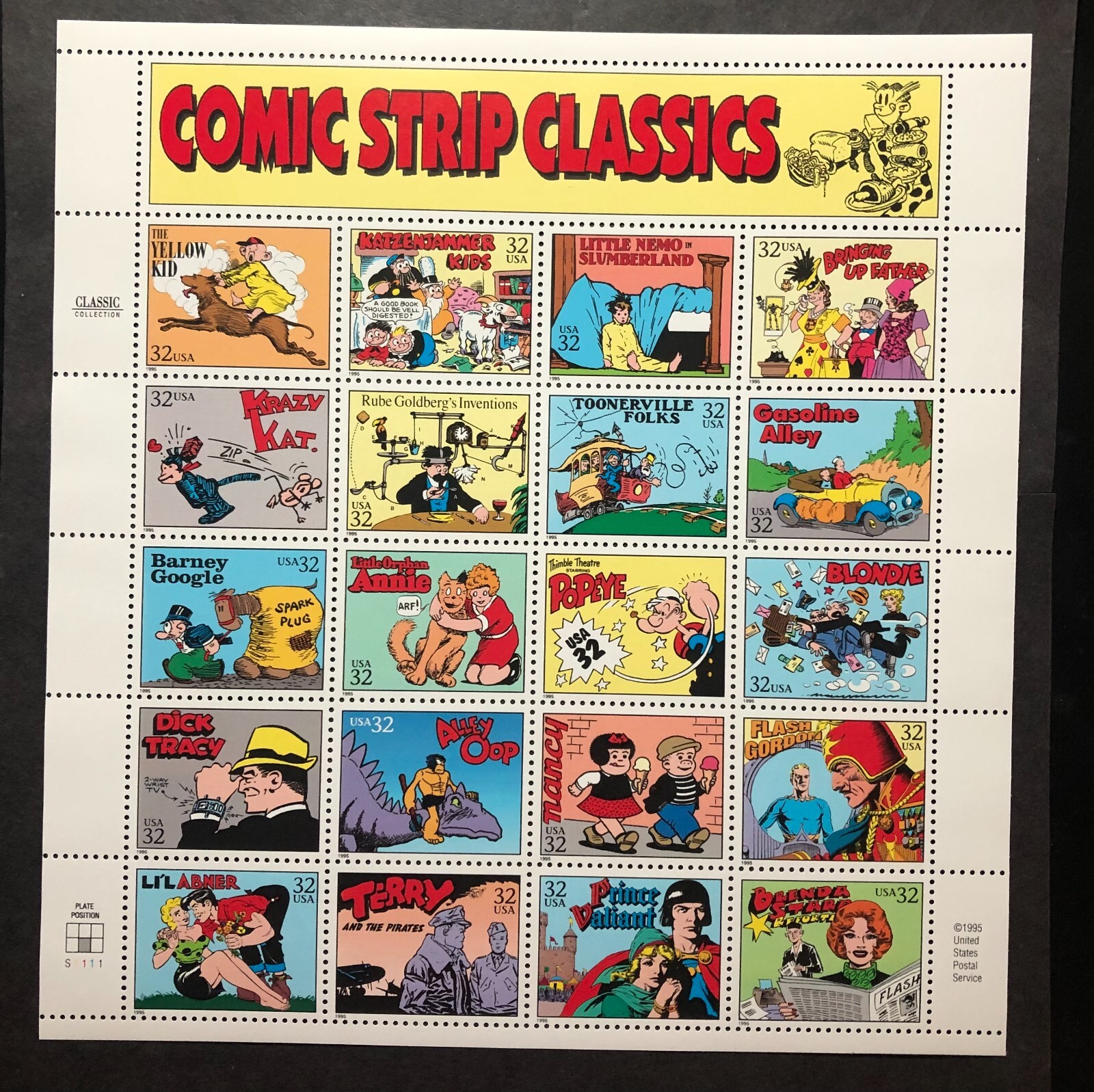US SCOTT #3000 COMIC STRIP CLASSICS SHEET (PANE) OF 20 STAMPS 32 CENTS FACE MNH
