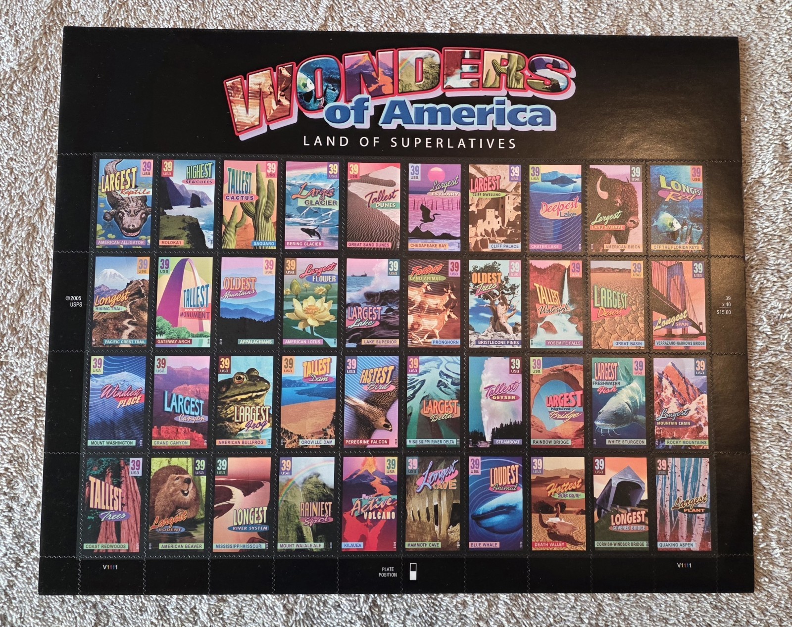 Lot – 2 USPS Stamps Sheets: WONDERS OF AMERICA 39¢ & GREETINGS FROM AMERICA 34¢