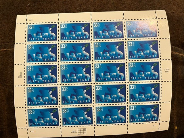 Scott #3354. 33c Celebrating 50 Years of NATO sheet of 20. 1998. MNH.