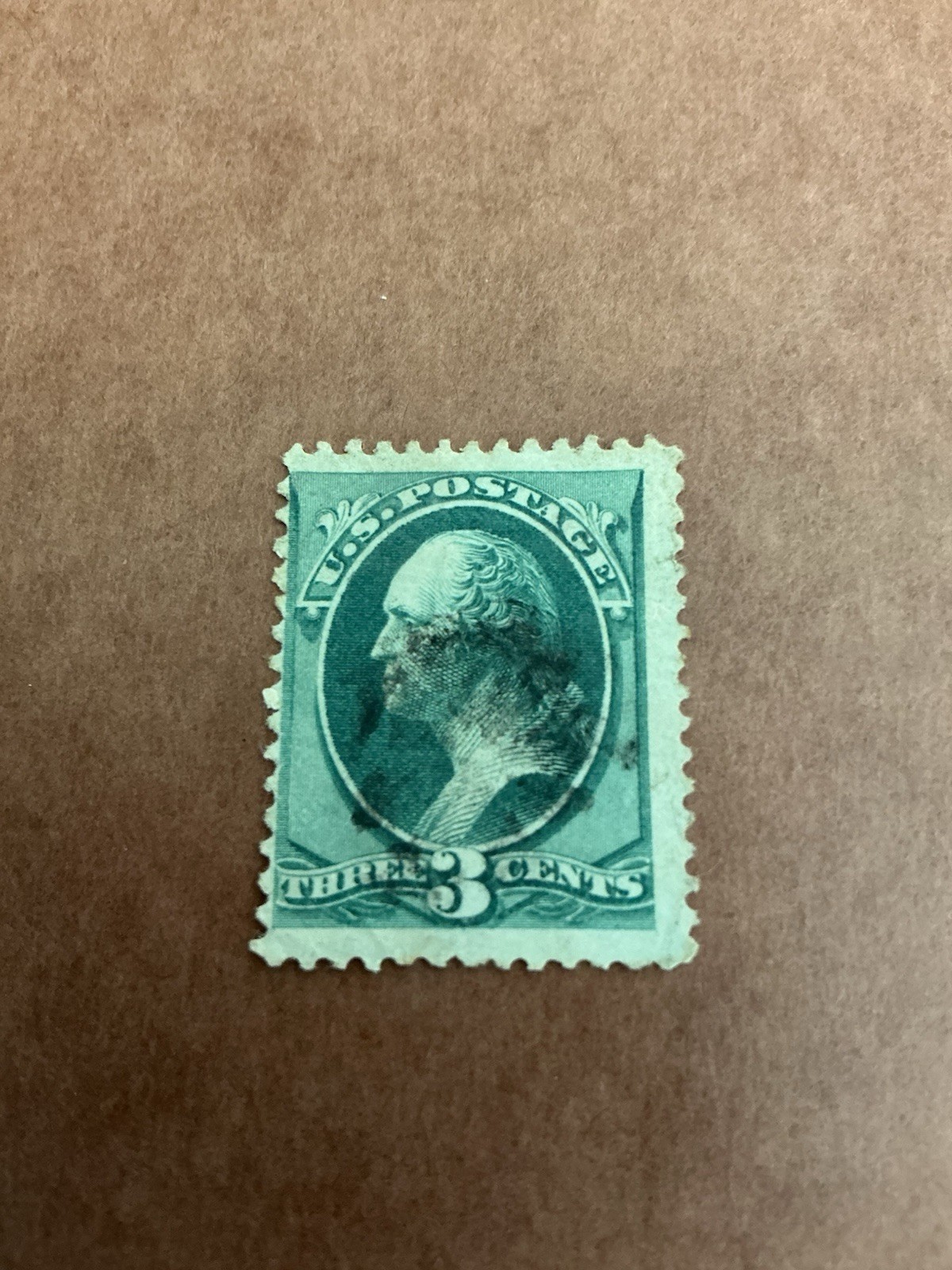 ￼Vintage U.S. 3 Cent green George Washington Stamp 1873