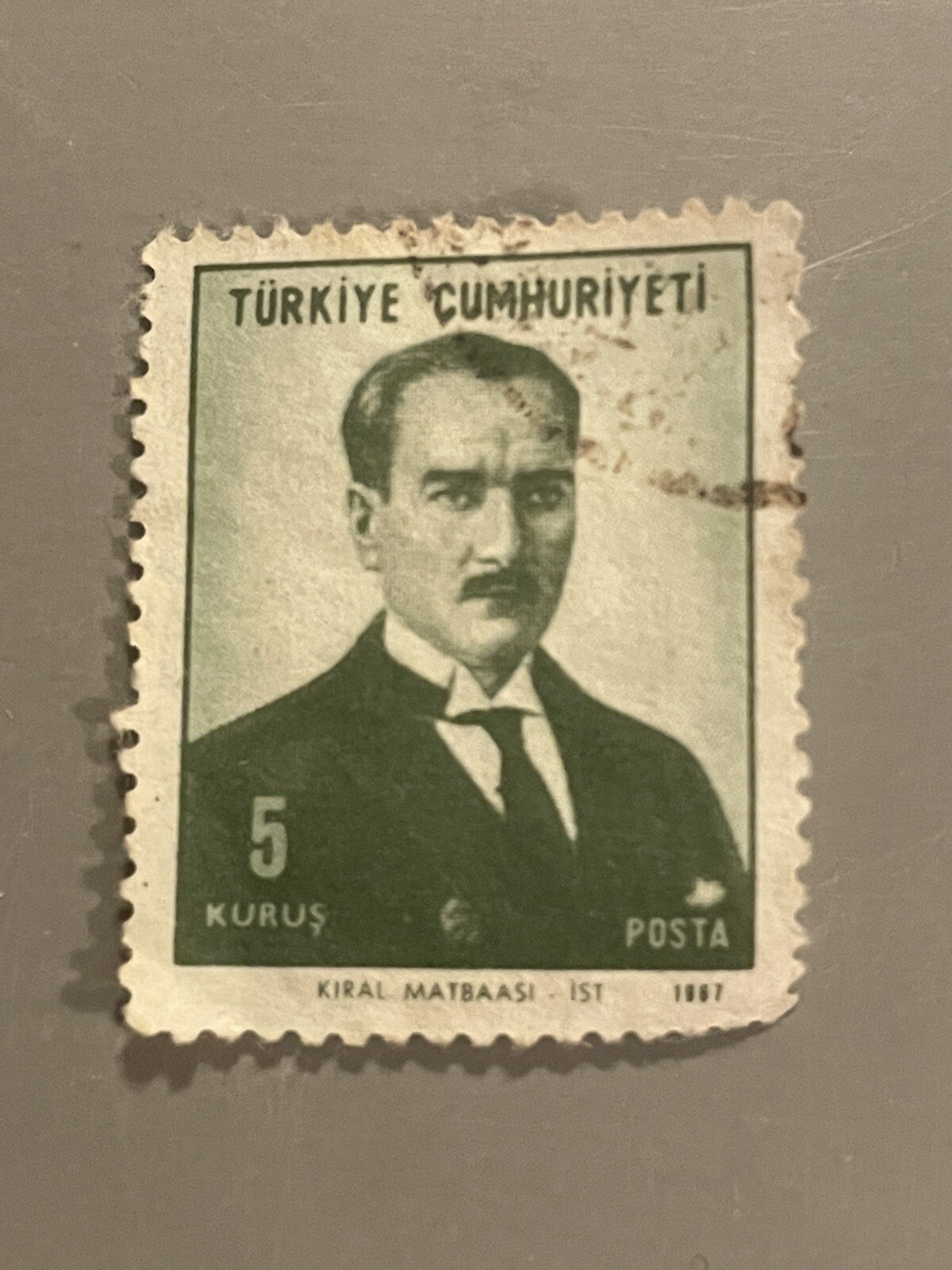Ataturk Postage Stamp 5 Türkiye Green
