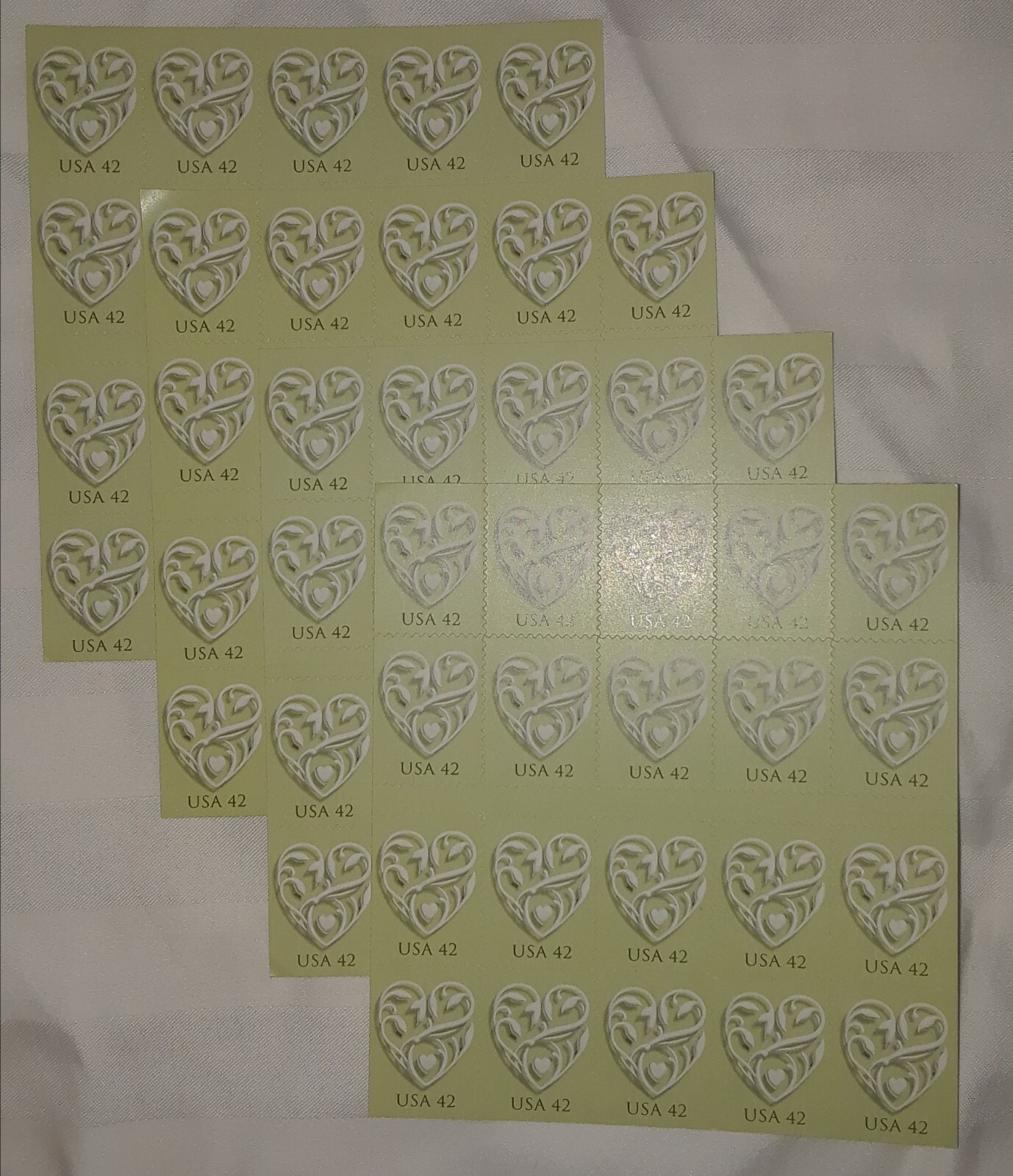 TWO Panes / Booklets x 20 = 40 of WEDDING HEARTS 42¢ US Postage Stamp USA # 4271