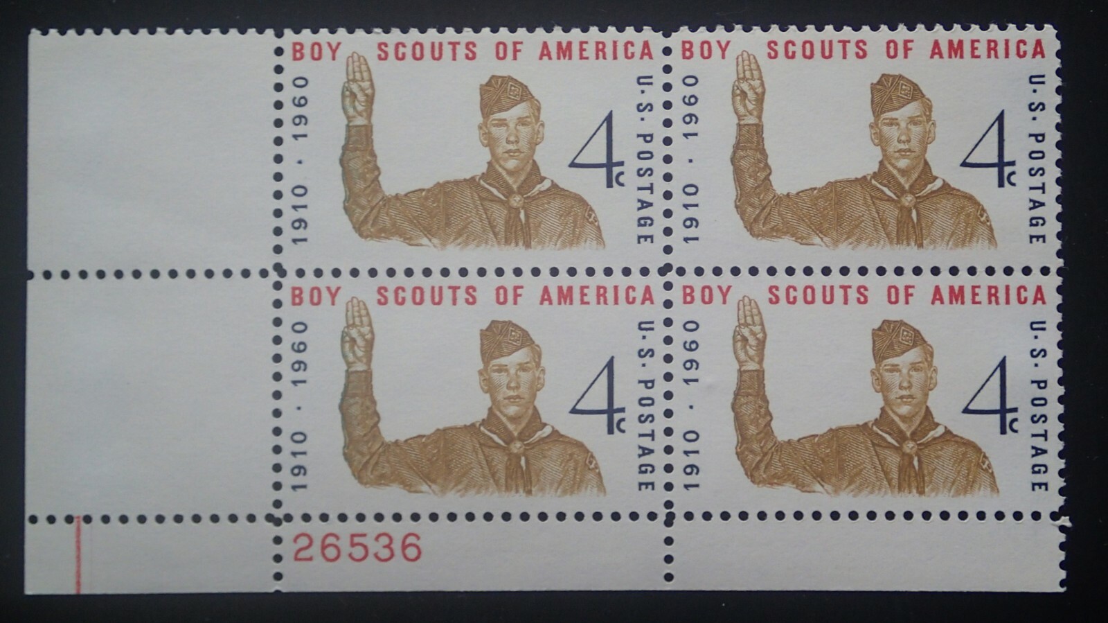 4 cent Boy Scouts of America Plate Block of 4 # 26536 Scott # 1145