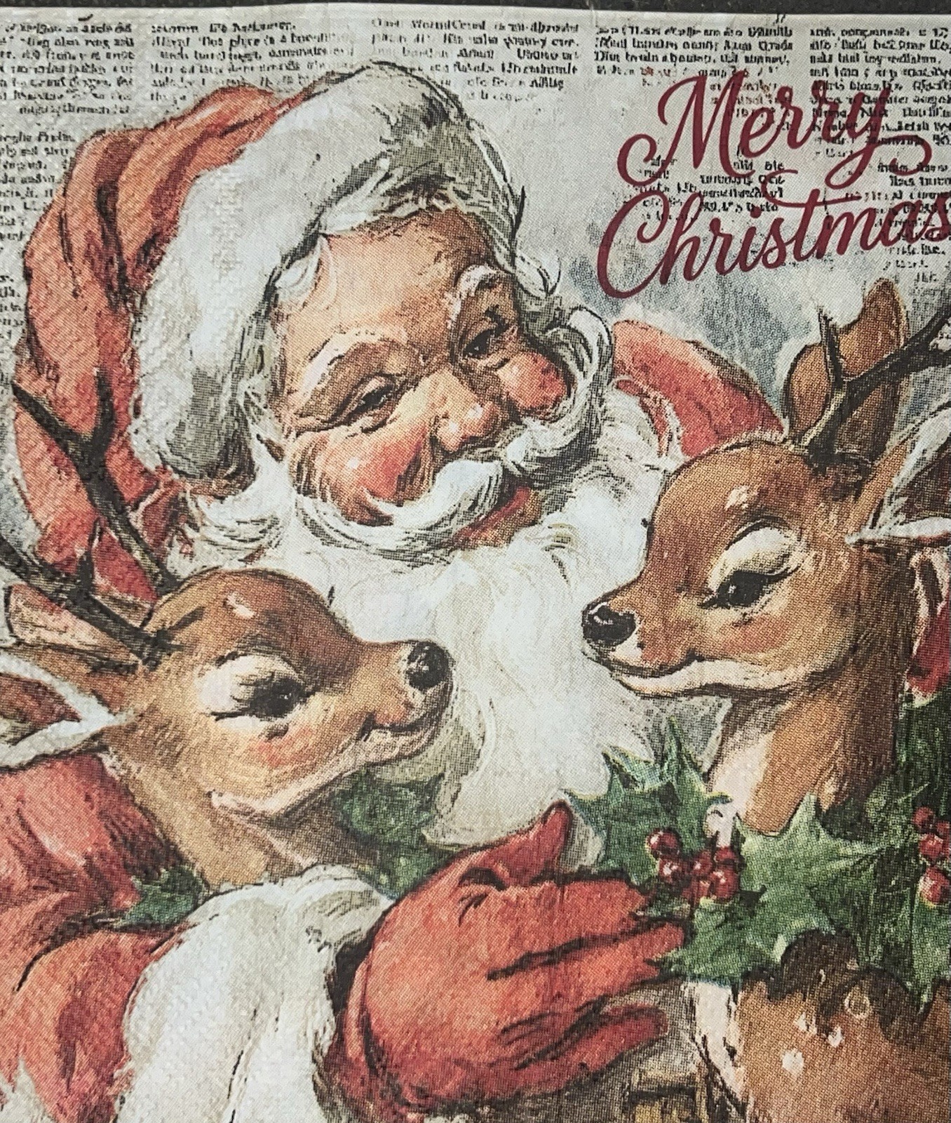 TWO Paper LUNCHEON Decoupage Napkins Reindeer Christmas SANTA Vintage Retro 6.5