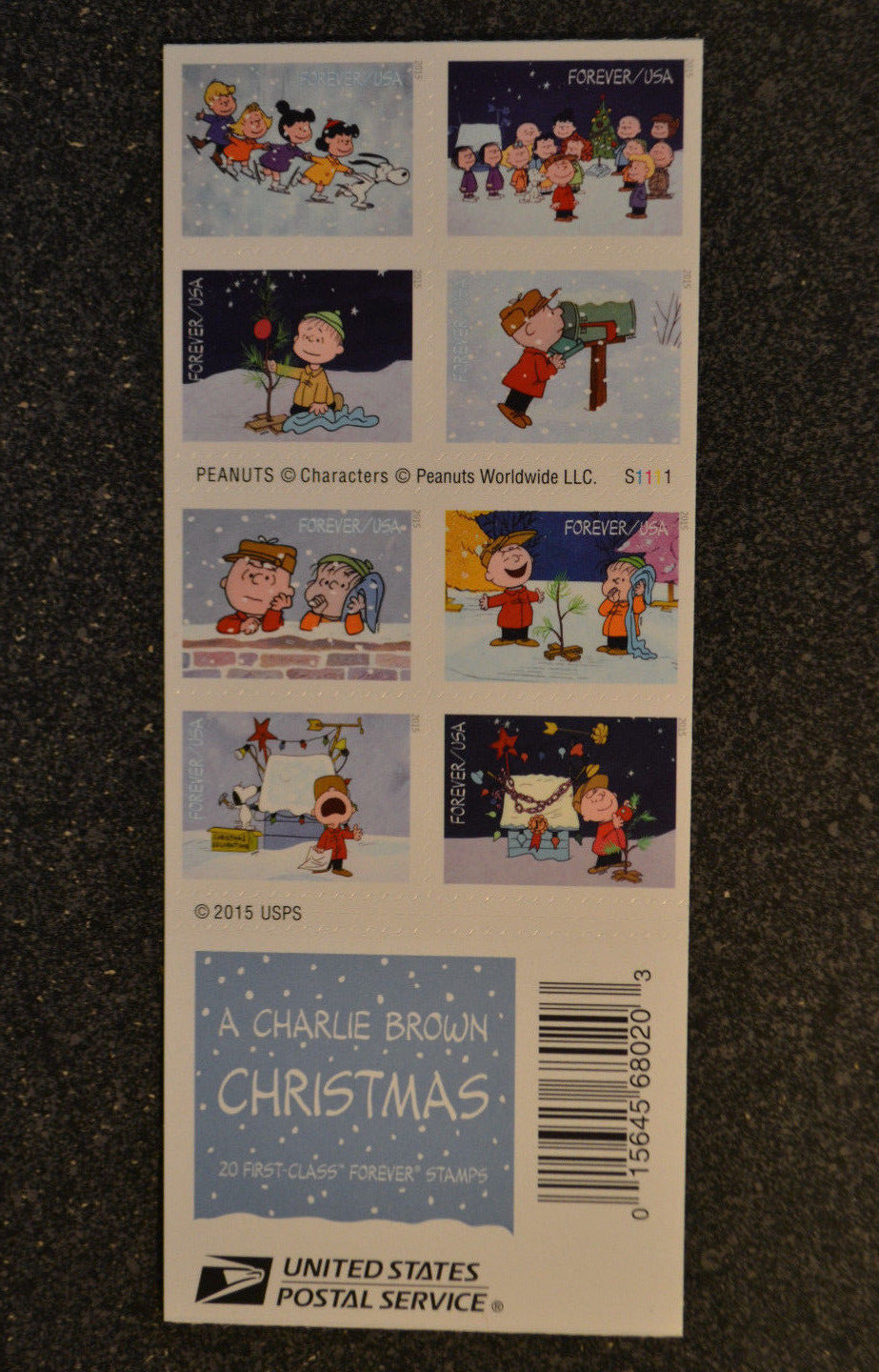 2015USA #5021-5030 Forever Charlie Brown Christmas Booklet of 20 Mint **flaw**