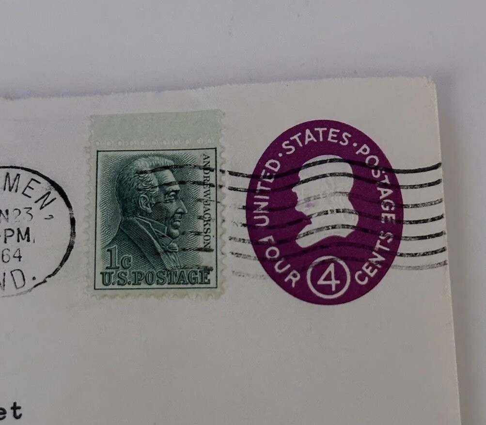 Stamp Andrew Jackson 1 Cent Green Used Ungraded 1964 w/ Env Ephemera Contents