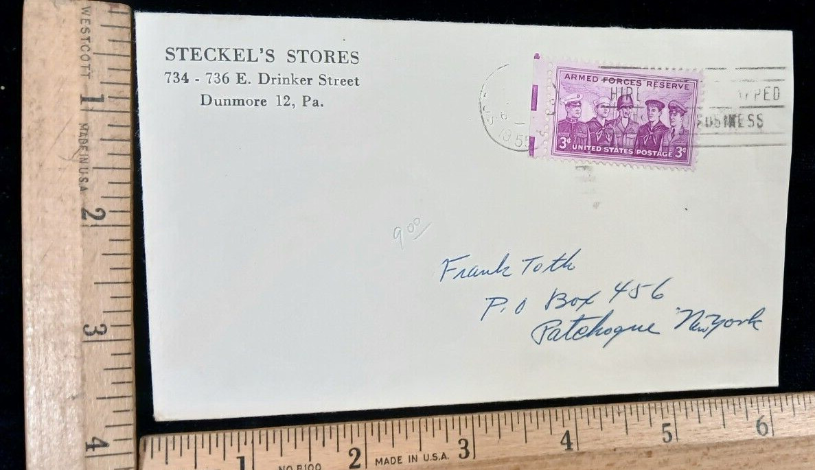 STECKEL’S STORE Drinker St Dunmore Pa. 1955 Vintage postage history 3 cents