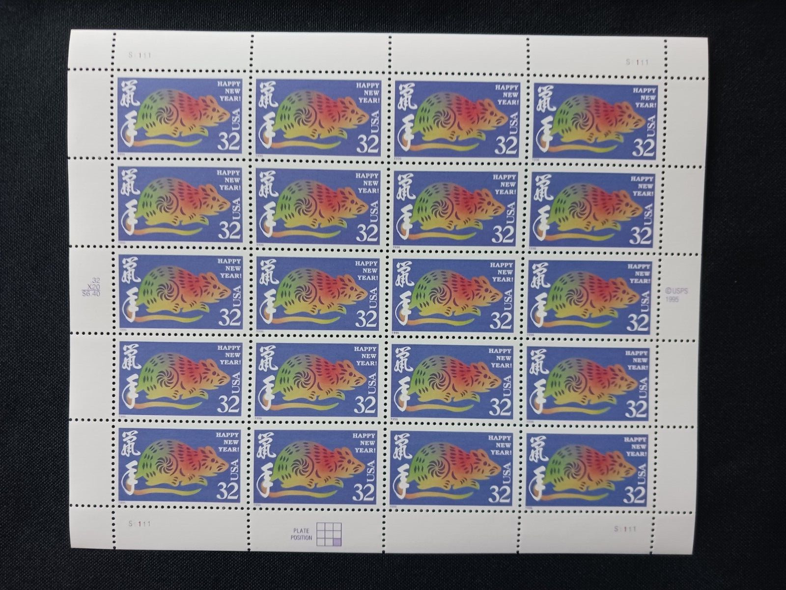Scott #3060 Chinese New Year, The Year of the Rat 32c Pane of 20