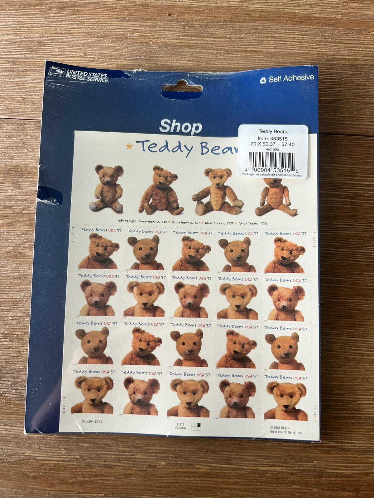 2001 Teddy Bear 37c Postage stamps Plate 20 MNH USA Gotta Get A Gund