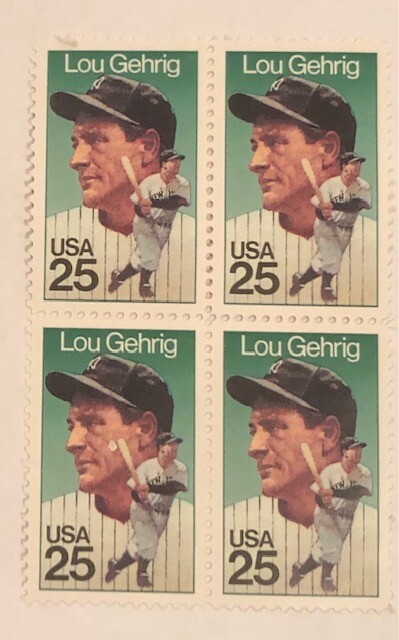(4) New York Yankees Lou Gehrig Postage Stamps USA 25 Cent US