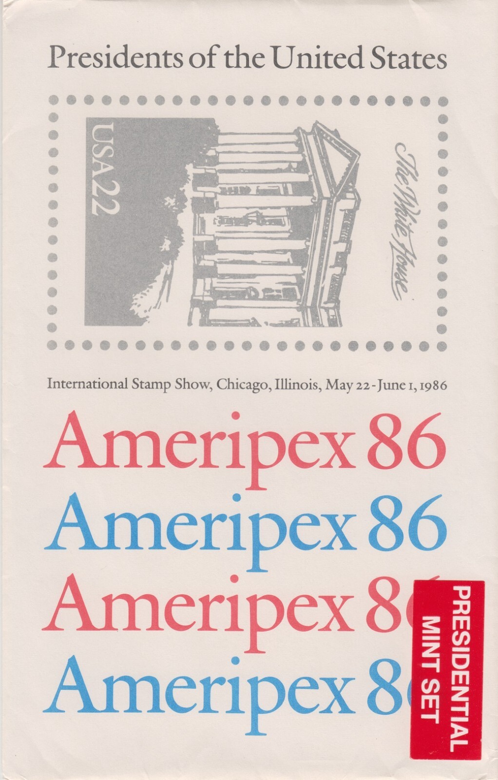 Presidents of the United States Ameripex 86 Presidential Mint Set Postage Stamps