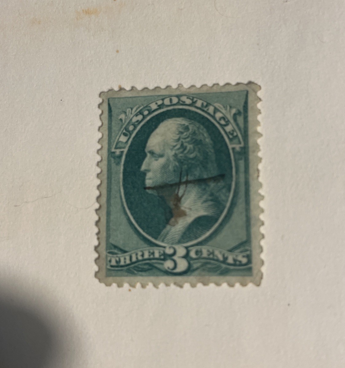 EXTREMELY RARE 1870-79 3 CENT GEORGE WASHINGTON US GREEN POSTAGE STAMP, USED