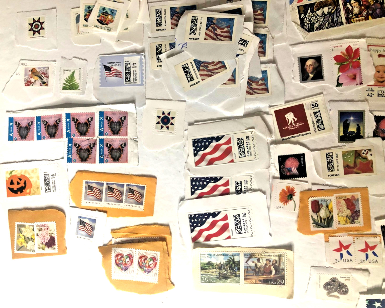 U.S. POSTAGE LOT – UNCANCELLED – ON/OFF-PAPER – COMMEM’S, HI-VALUES, ETC. – 200+