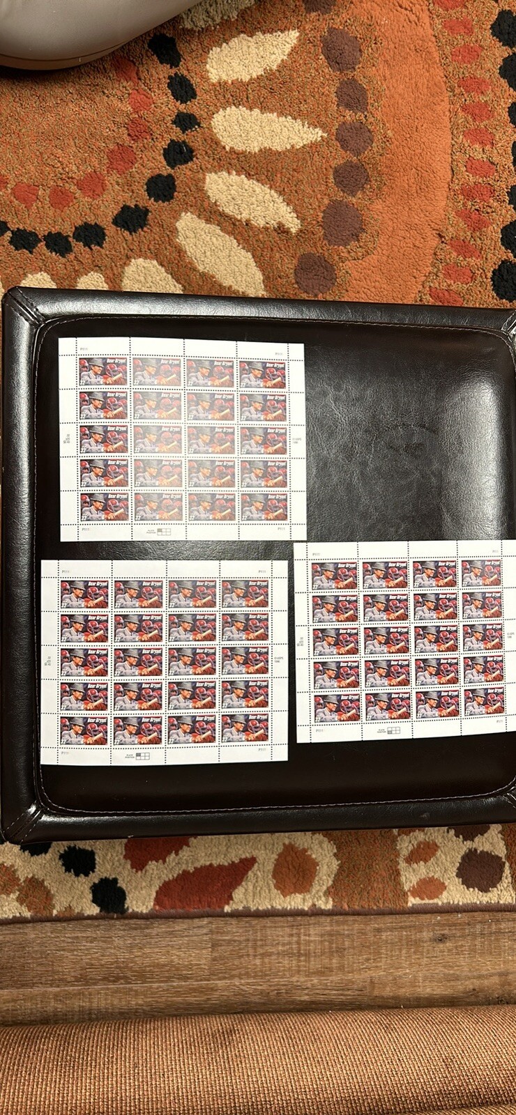 1996 bear bryant 32 cent stamps, 3 panes of 20 (60 total stamps)