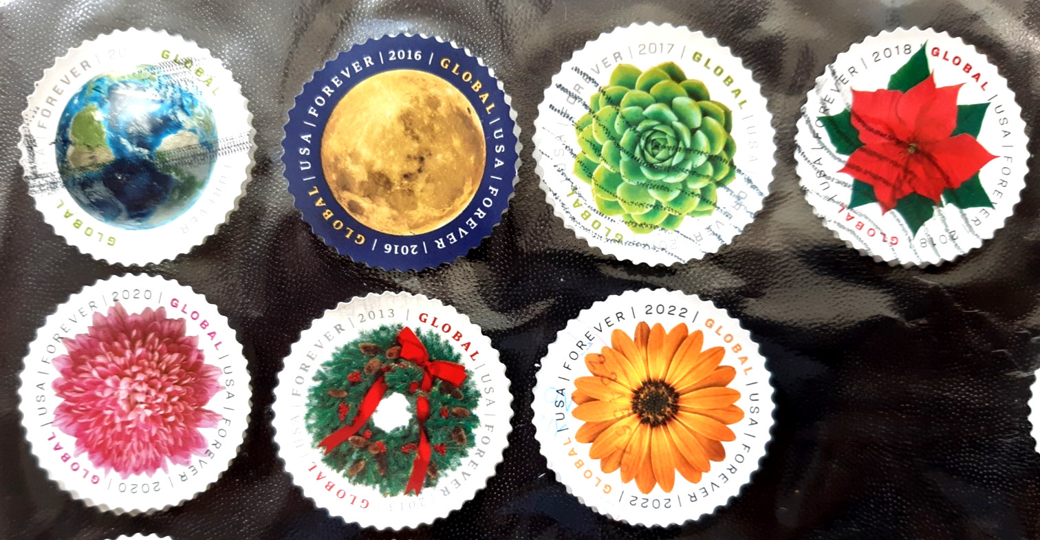 🔥 Set of 7 US GLOBAL FOREVER High-Value Circle Stamps ~ Used, Off Paper