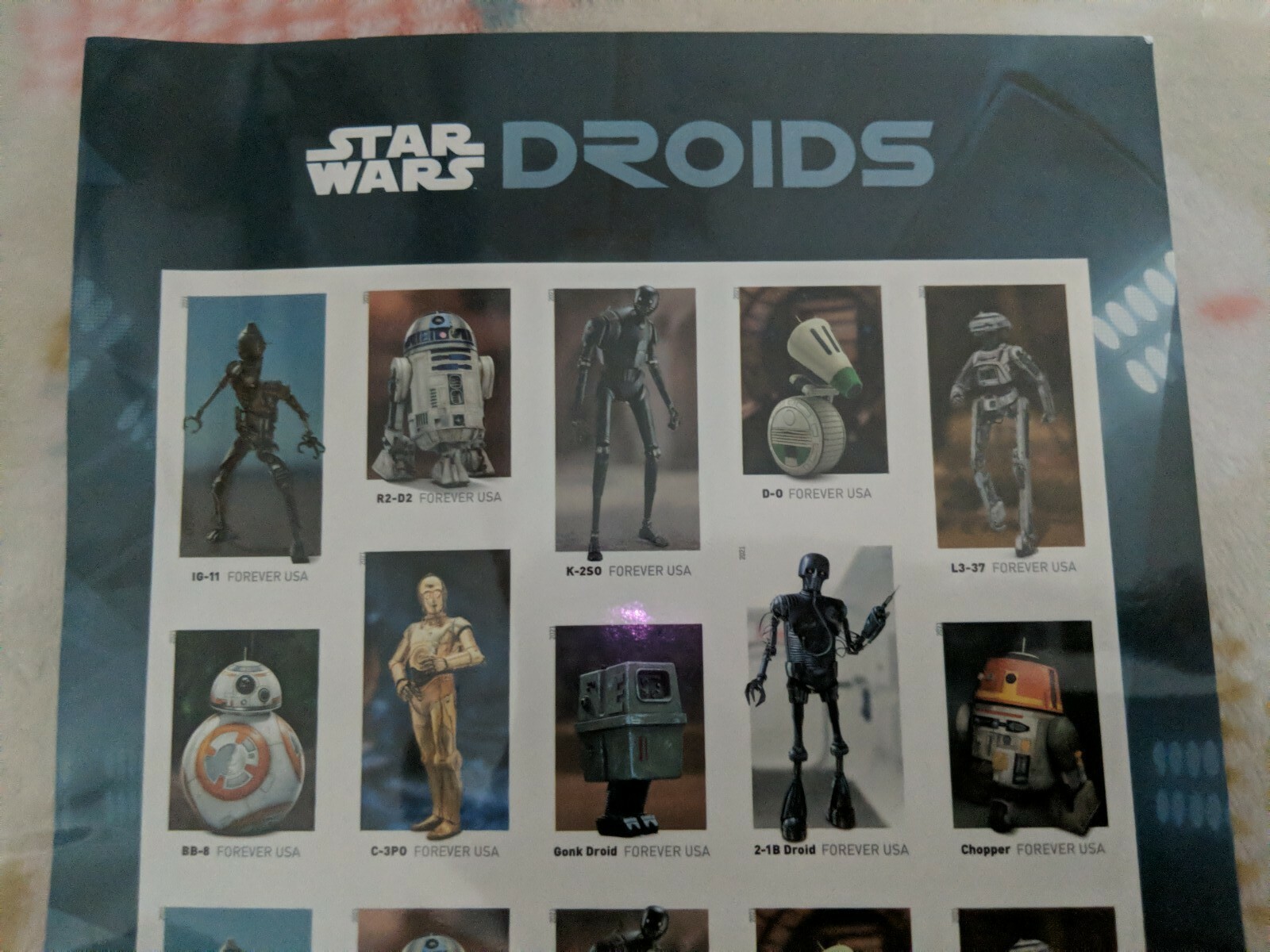 New USPS StarWars Droids Sheet of 20 Forever Stamps,ATTACHED,COLLECTIBLE 19#22#8