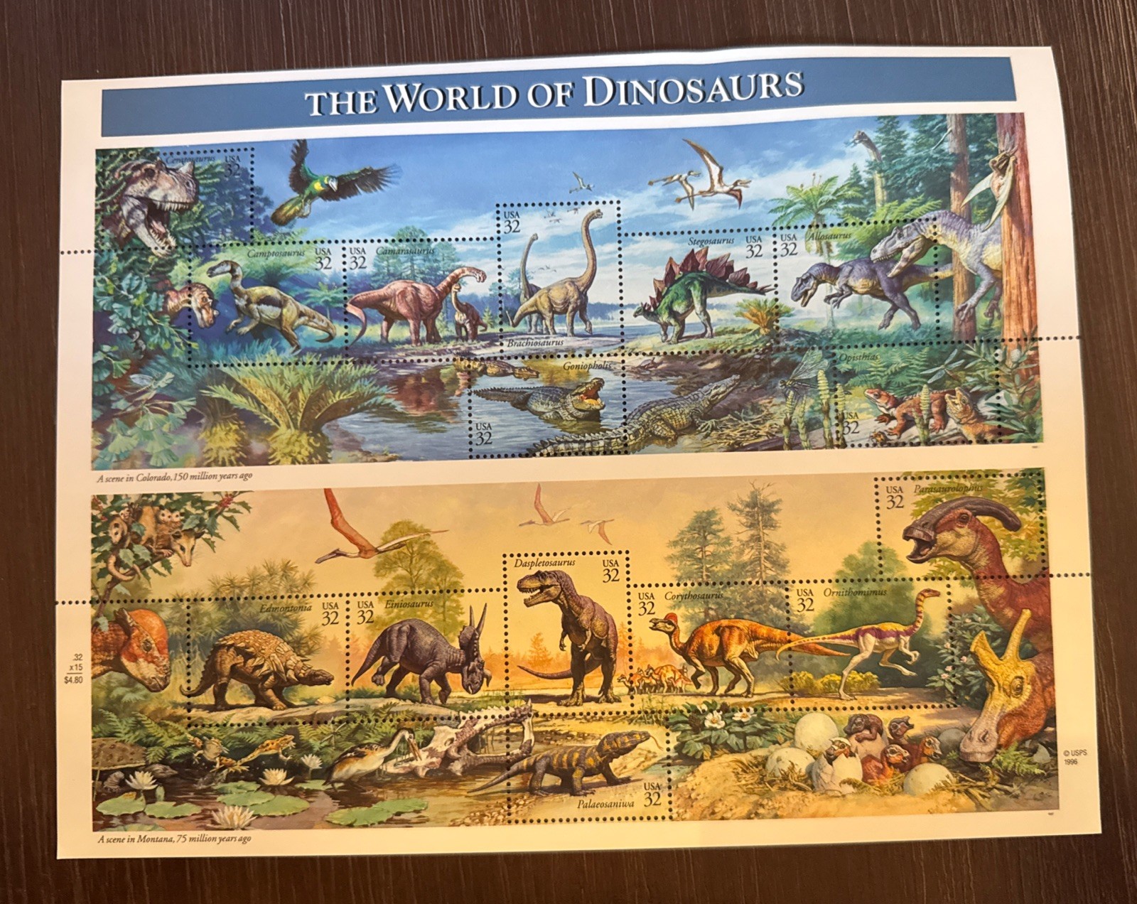 THE WORLD OF DINOSAURS SET OF 15 32 CENTS USPS STAMPS page