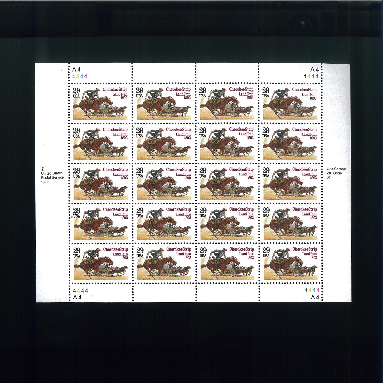 United States 29¢ Cherokee Strip Land Rush Postage Stamp #2754 MNH Full Sheet