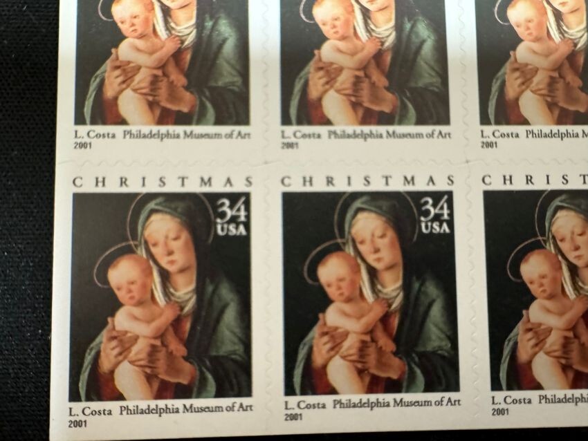 # 3536 Virgin & Child Lorenzo Costa Art US Christmas Stamp pane 2001 USPS .34