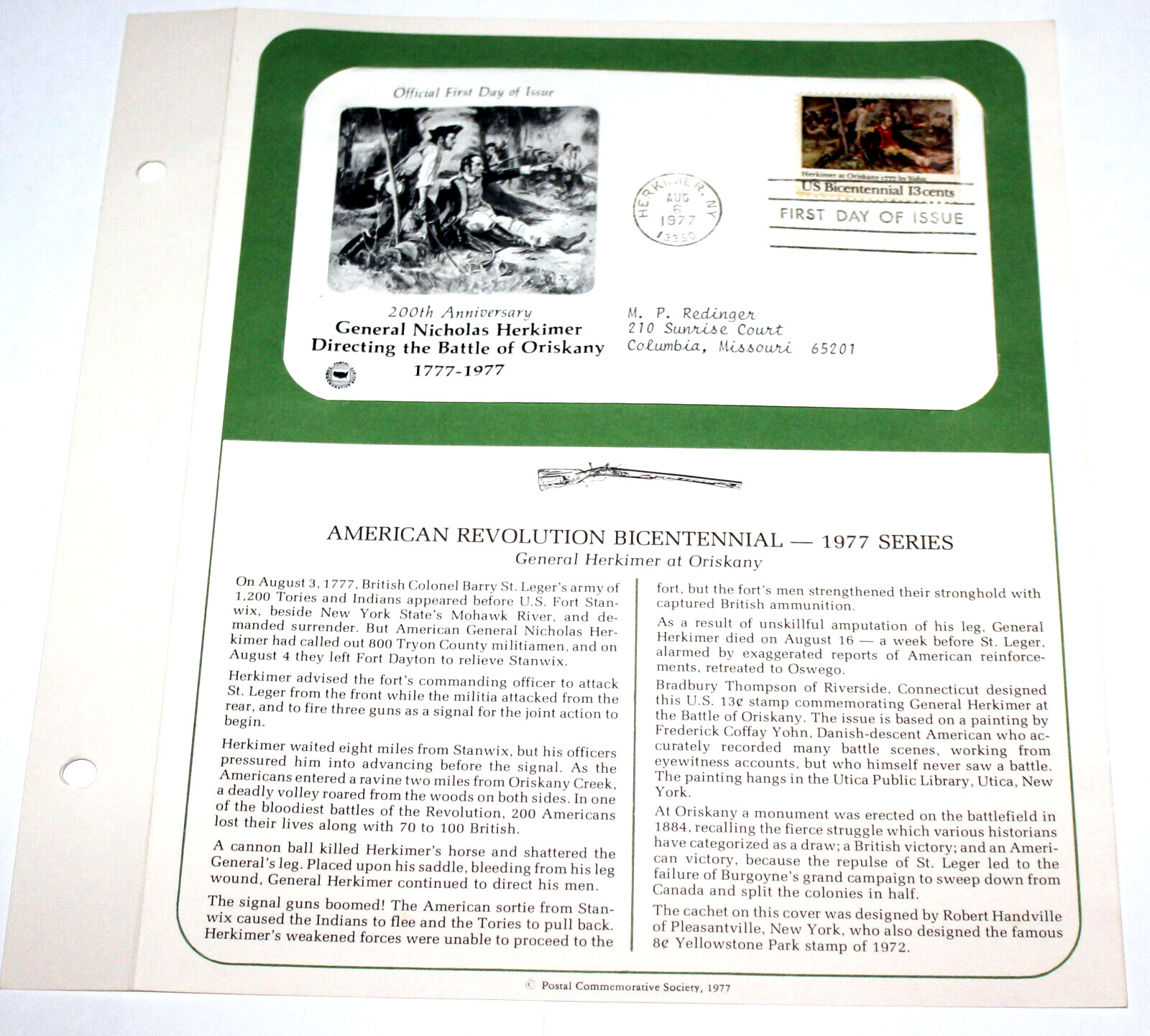 First Day of Issue Souvenir Page 200 Anniversary American Revolution 1977 Stamp
