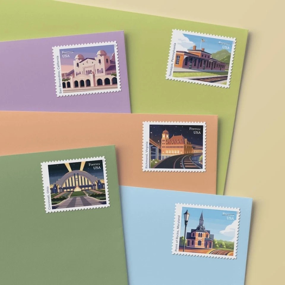 Railroad Stations (2 Sheets of 20) Forever Postage Stamps 2023 Scott #5758-5762