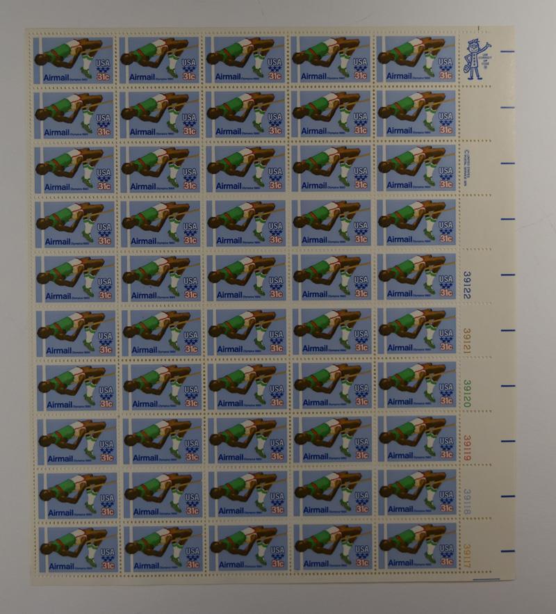 US SCOTT C97 PANE OF 50 OLYMPIC AIRMAIL STAMPS 31 CENT FACE MNH